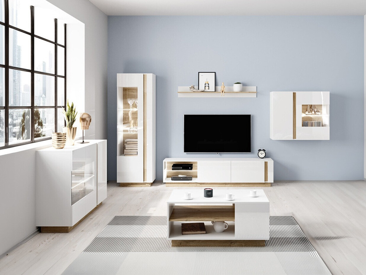 Elutoa komplekt Novbela 114 (Valge + Läikiv valge + Grandson tamm)