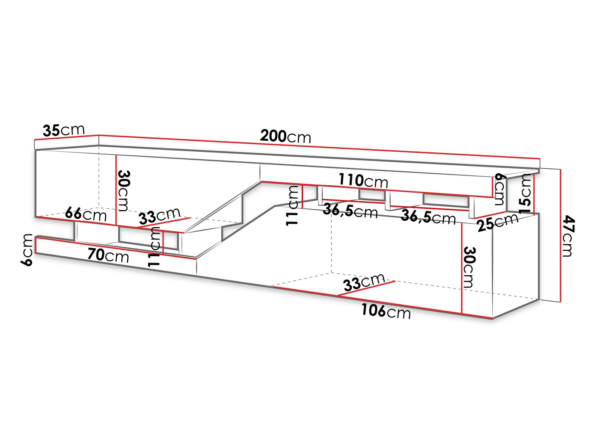 TV-alus Comfivo Daldune 104 (Valge + Wotani tamm)