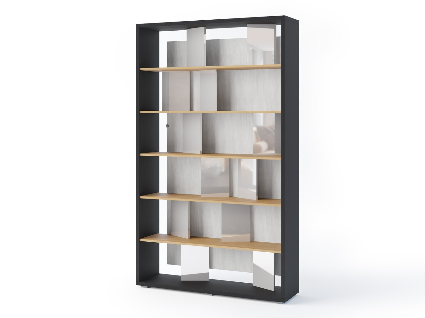 Riiul Fresno 154 (Läikiv hall + Grafiit + Tamm)