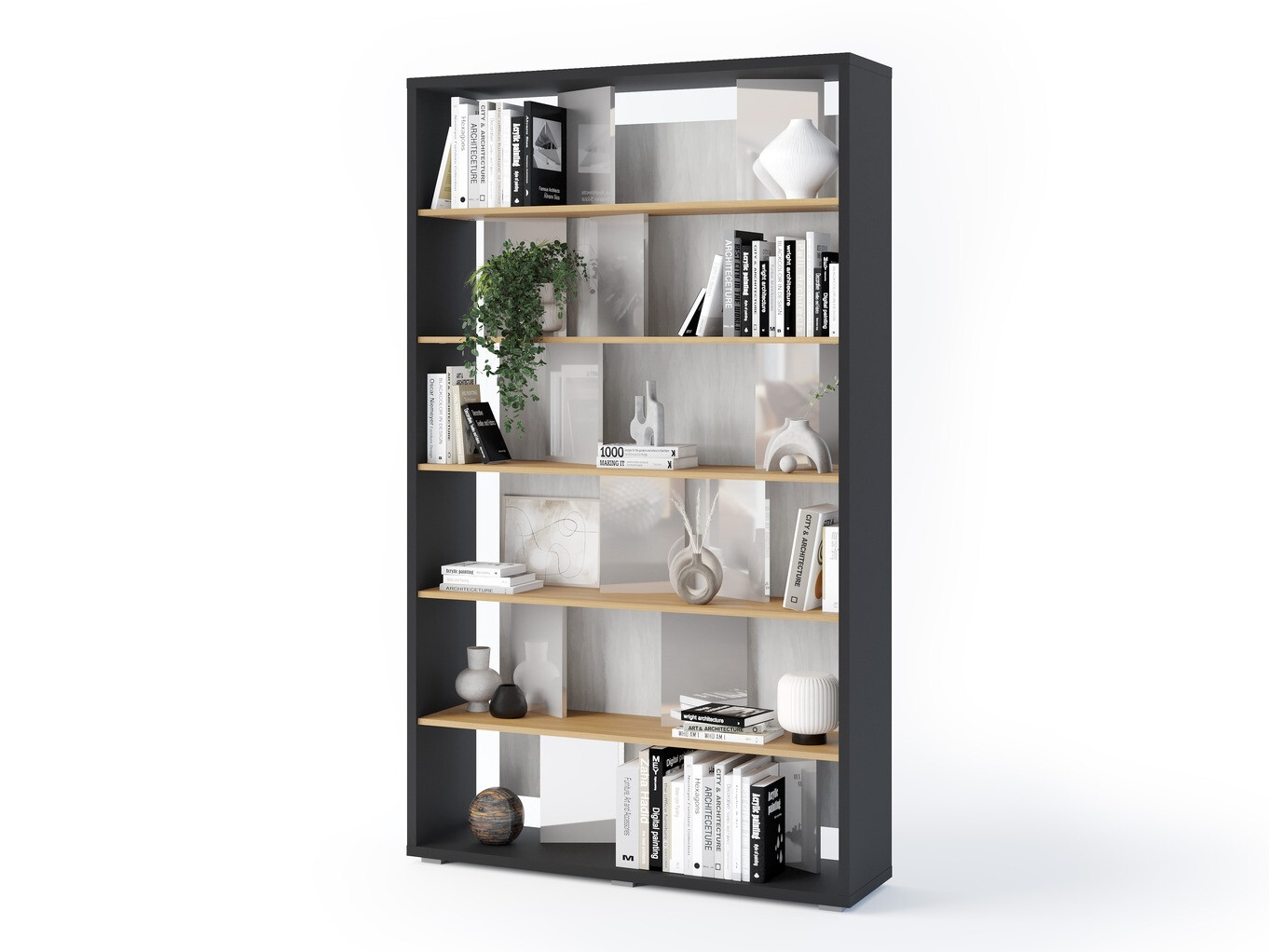 Riiul Fresno 154 (Läikiv hall + Grafiit + Tamm)