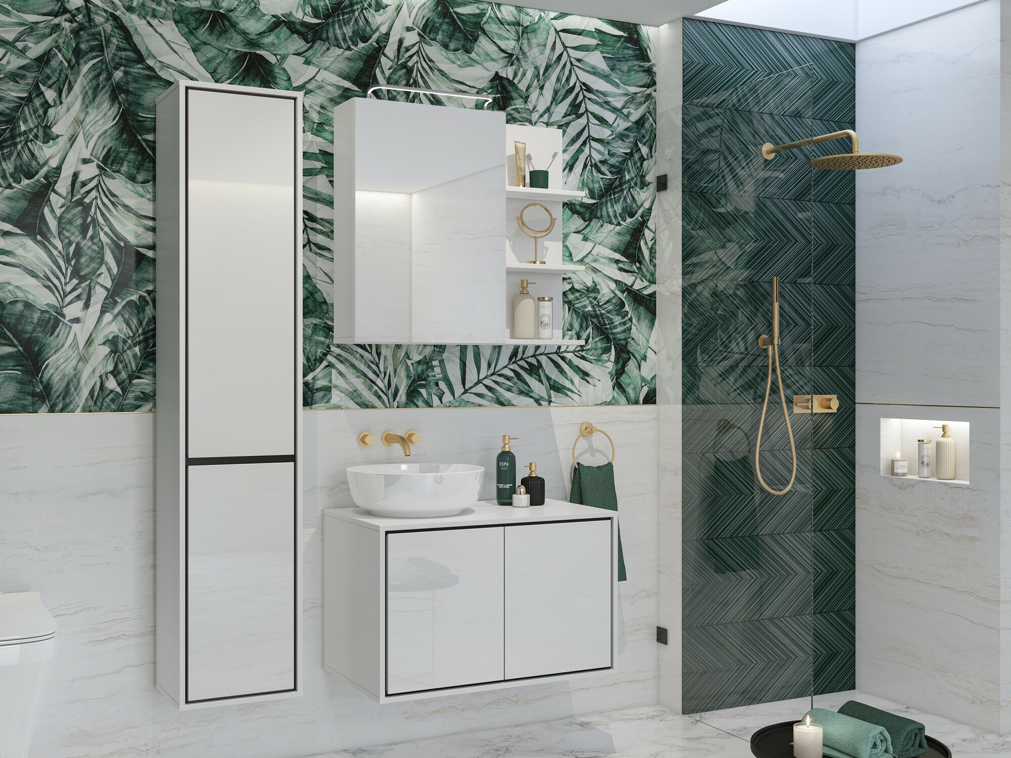 Vannitoa põrandakapp Tecavu 101 (Läikiv valge + Valge)