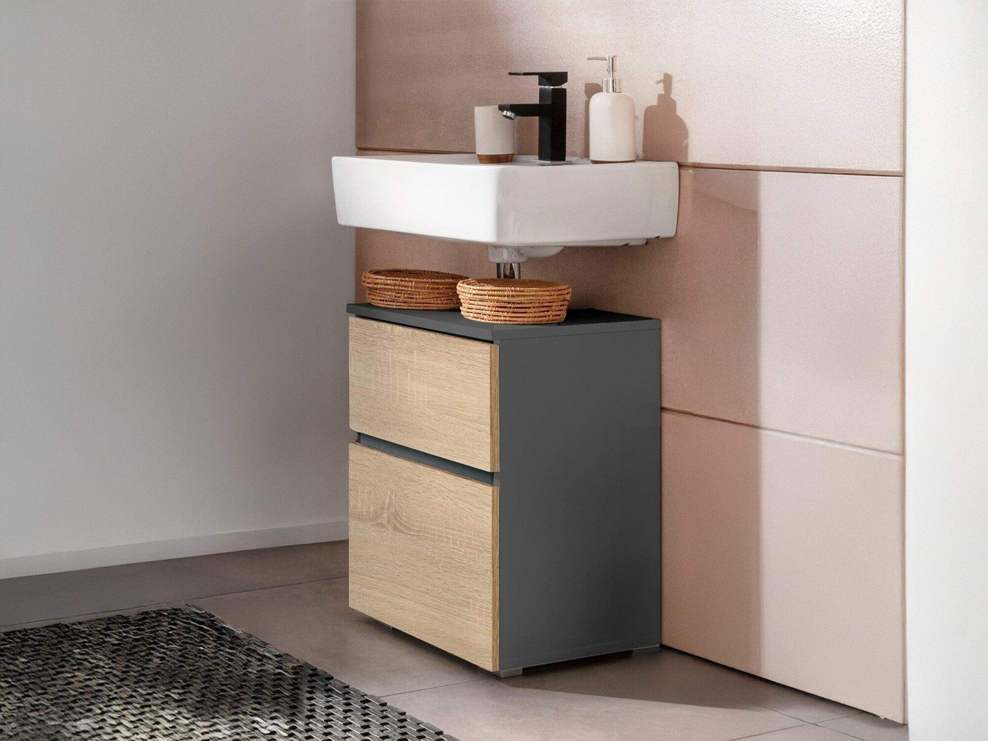 Vannitoa põrandakapp kraanikausile Soncamu 103 (Antratsiit + Tamm)