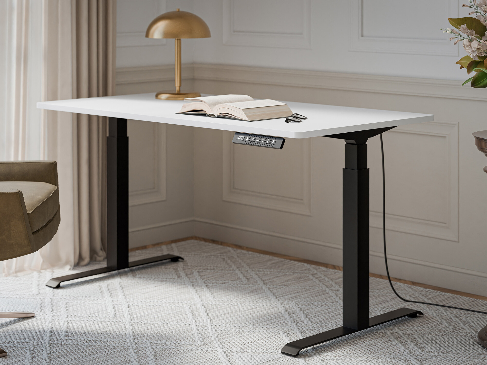 Reguleeritava kõrgusega töölaud Charlotte 195 (Valge + Must)