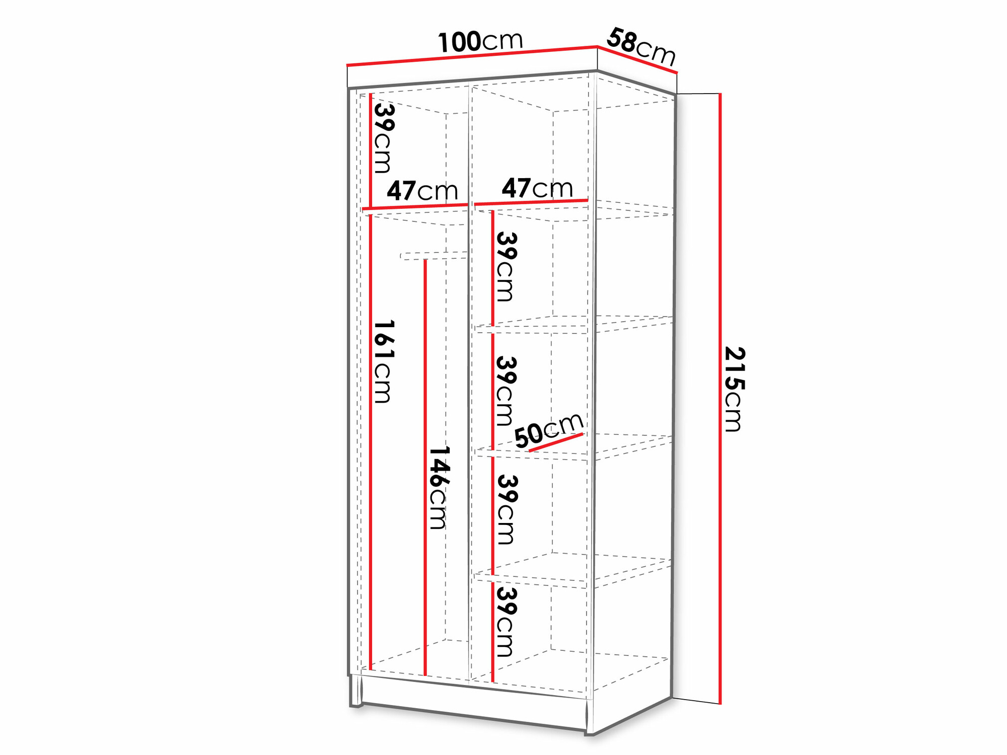 Riidekapp Closico 193 (Valge + Must)