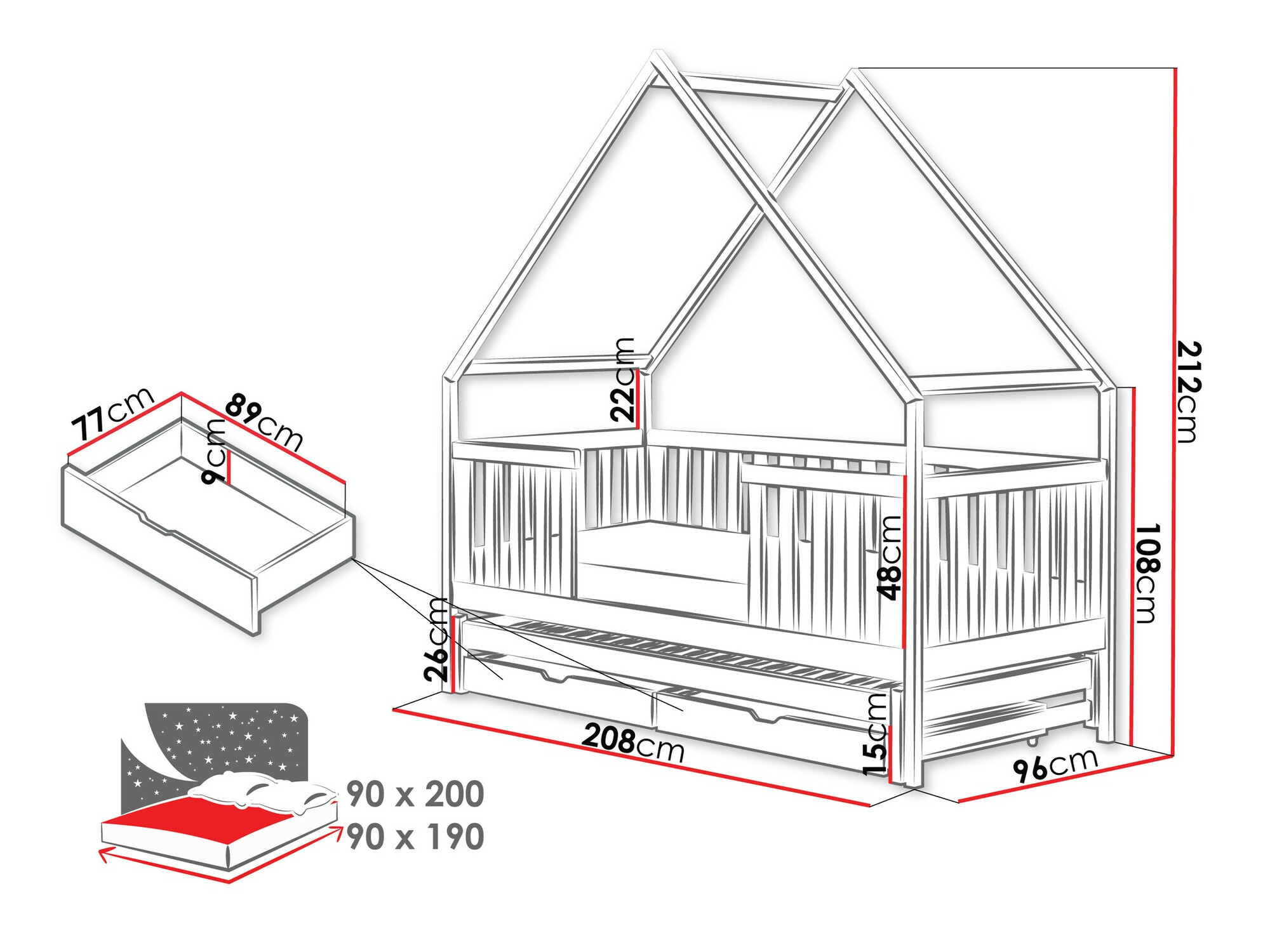 Voodi Vista 115 (Valge)