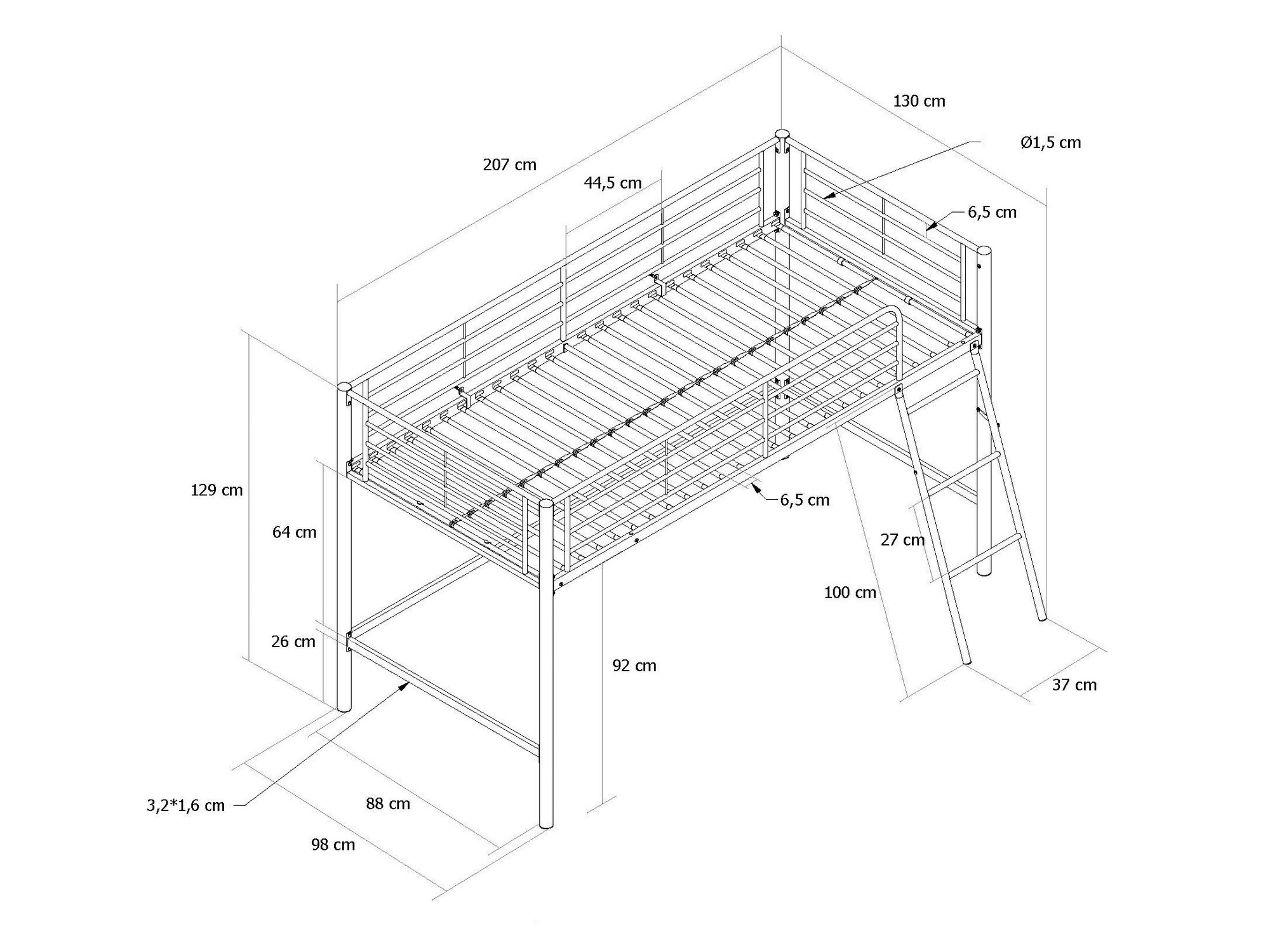 Kõrge voodi Denton 1224 (Valge)
