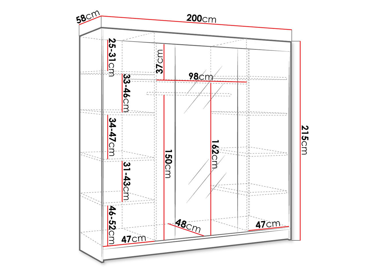 Riidekapp Closico 158 (Must + Valge)