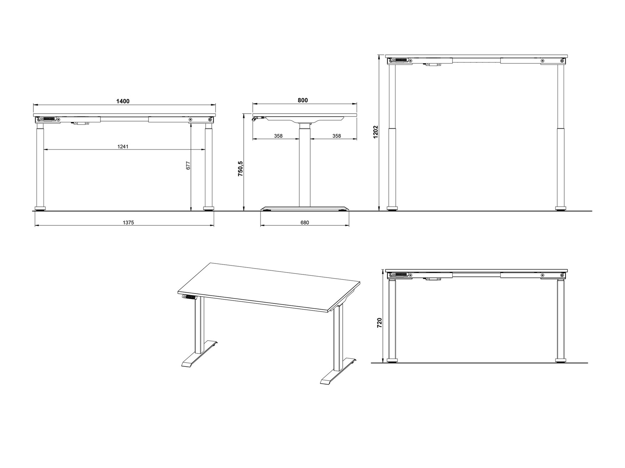 Reguleeritava kõrgusega töölaud Feltoru 110 (Grafiit)
