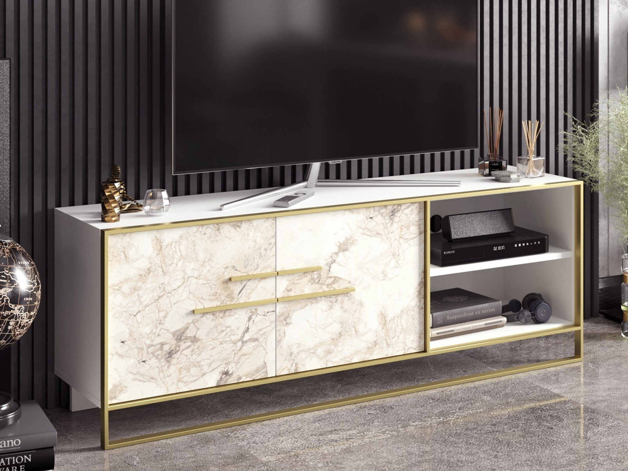 TV-alus Kailua 1169 (Kuldne + Valge marmor)