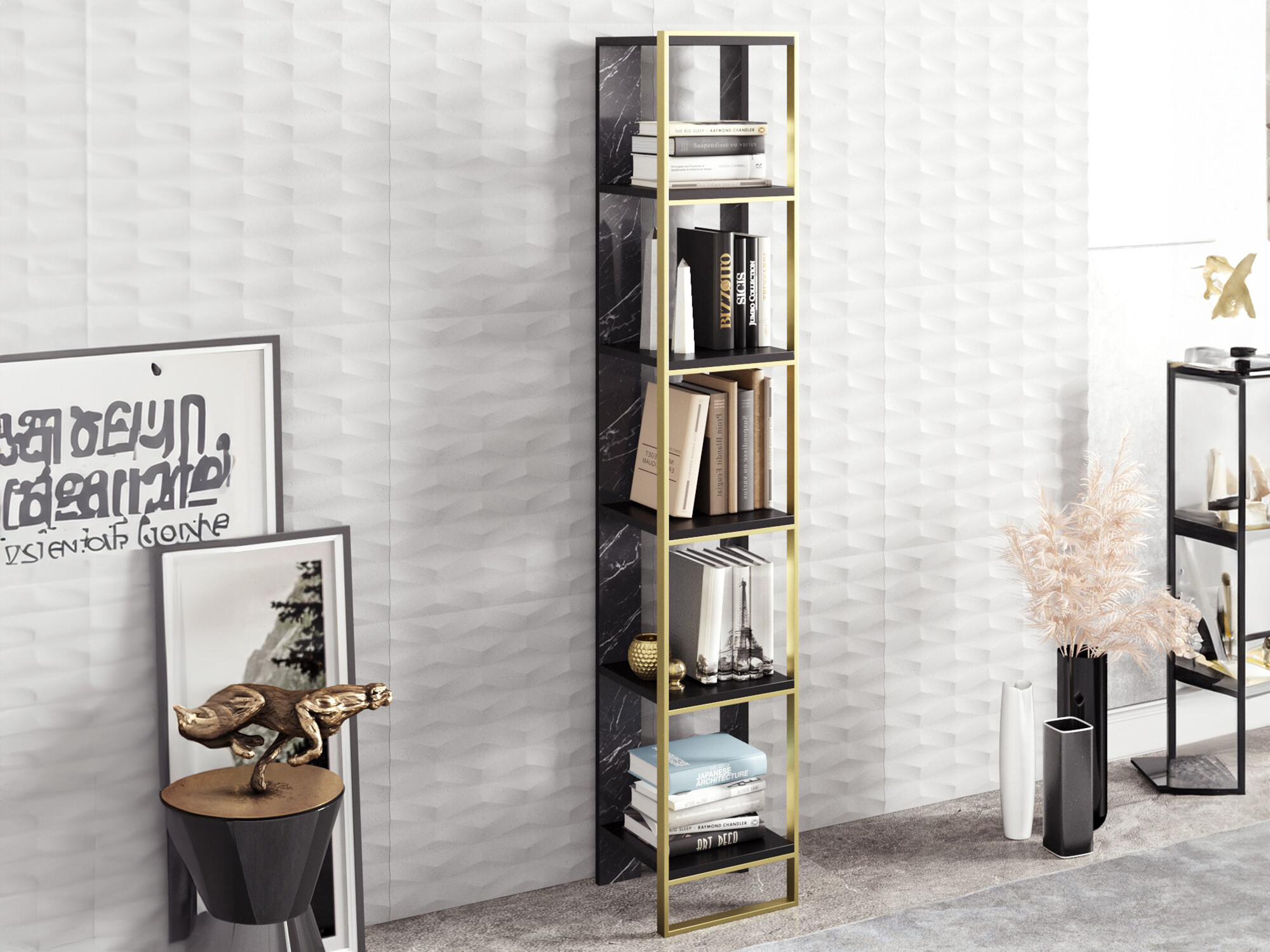 Riiul Kailua 1092 (Must marmor + Kuldne)