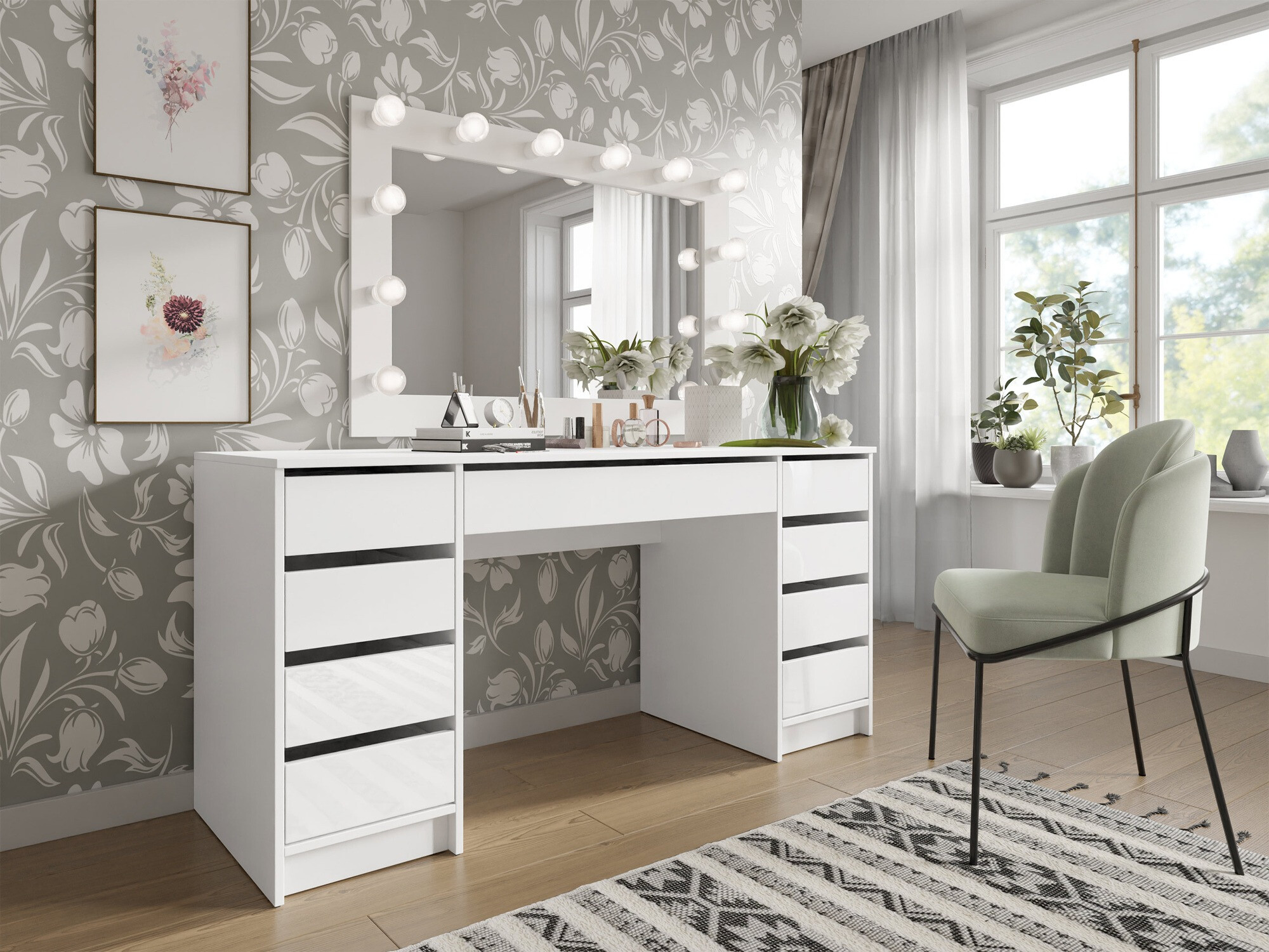 Kirjutuslaud Comfivo 401 (Läikiv valge + Valge)