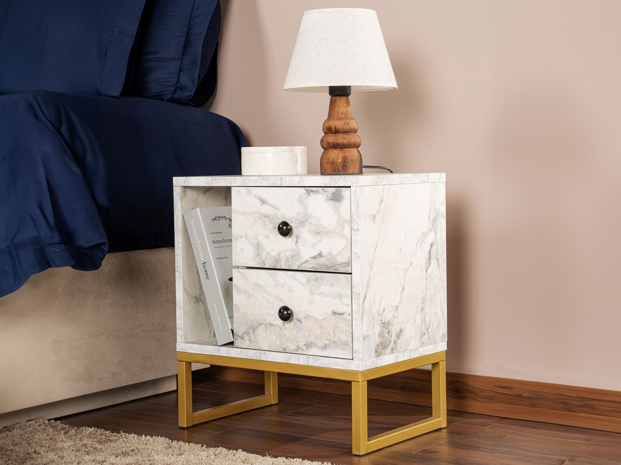 Öökapp Novato 109 (Valge marmor + Kuldne)
