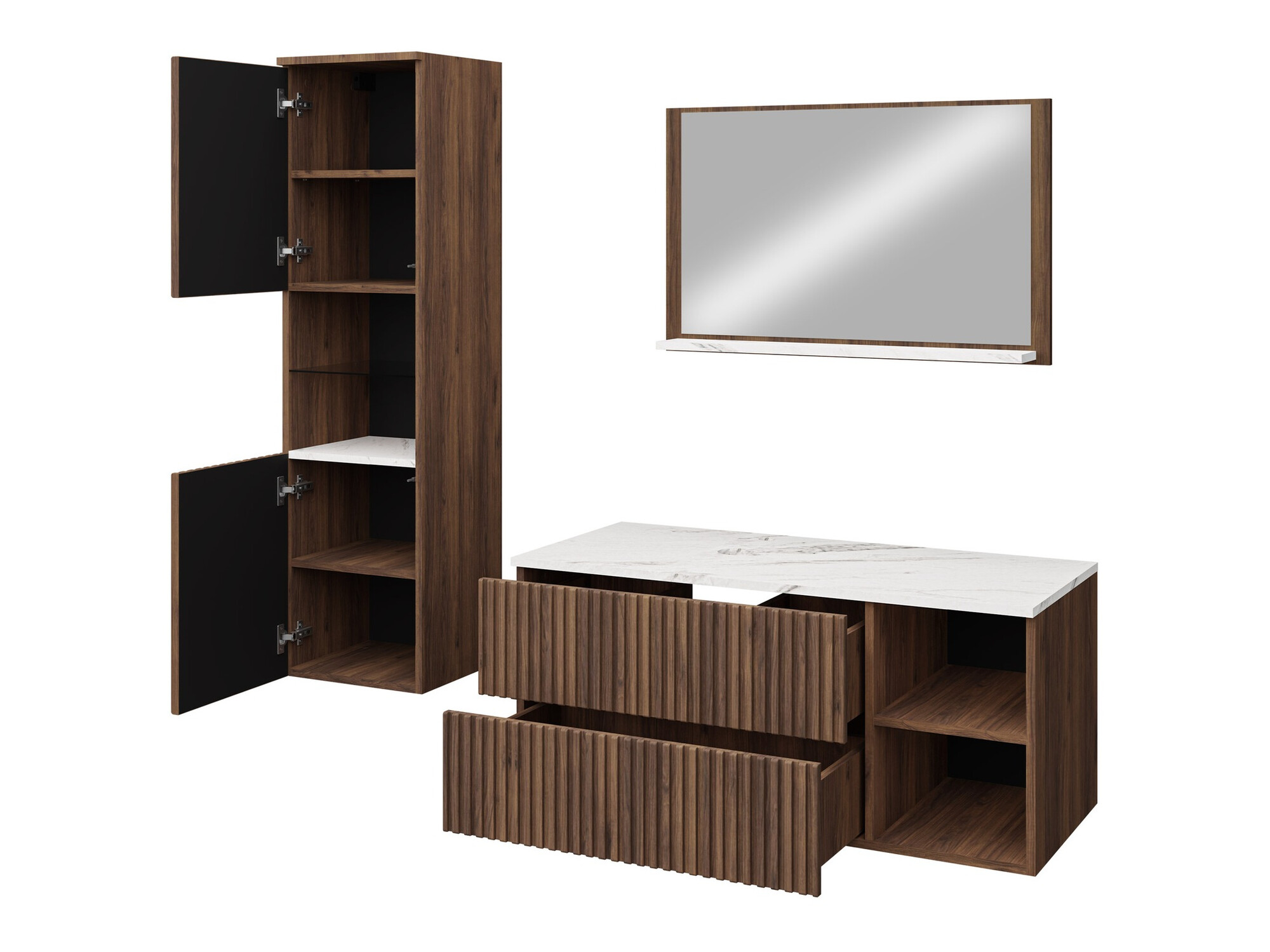 Vannitoakomplekt Ophruvi 104 (Pähkel + Valge marmor)