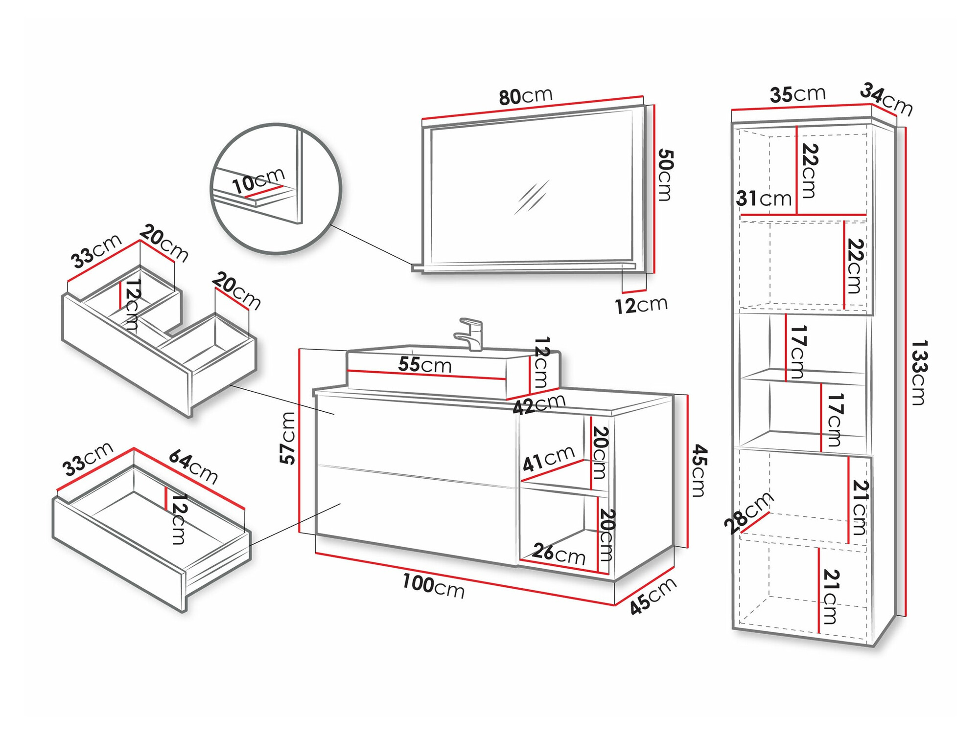 Vannitoakomplekt Ophruvi 104 (Pähkel + Valge marmor)