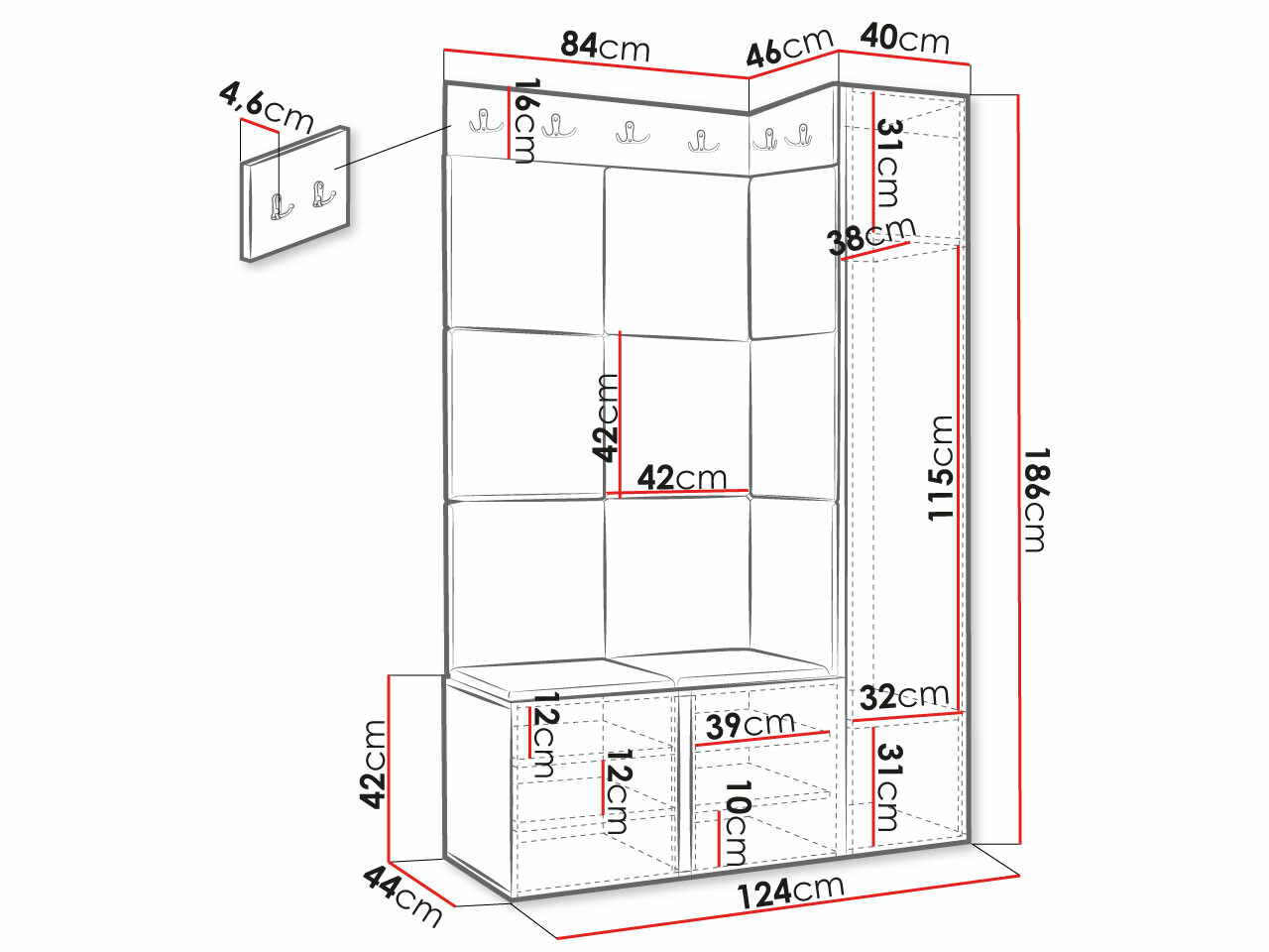Esikukomplekt Hartford 385 (Must)