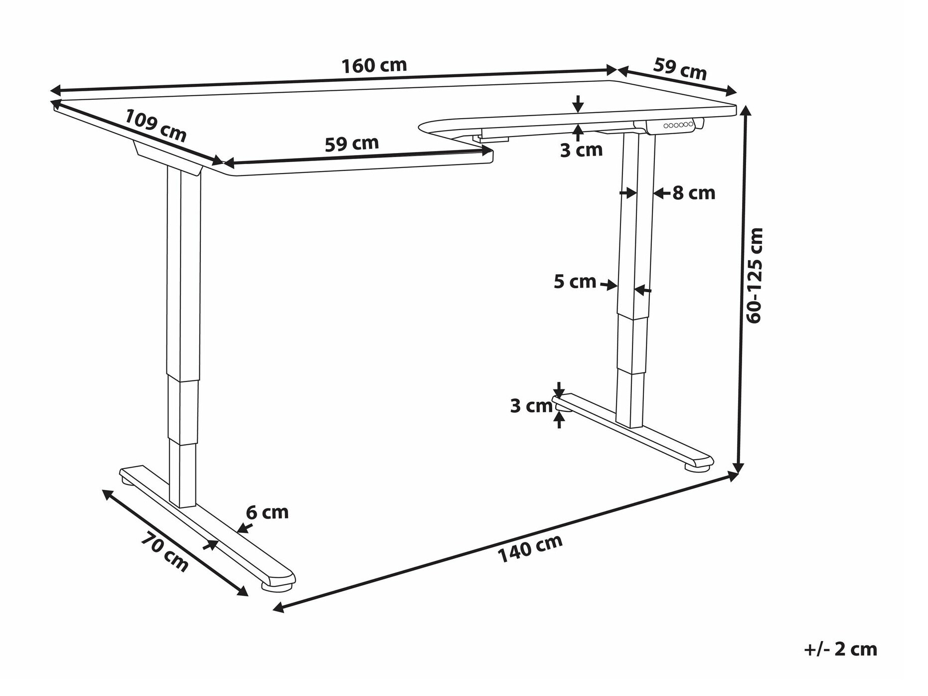 Reguleeritava kõrgusega töölaud Berwyn 2224 (Valge)