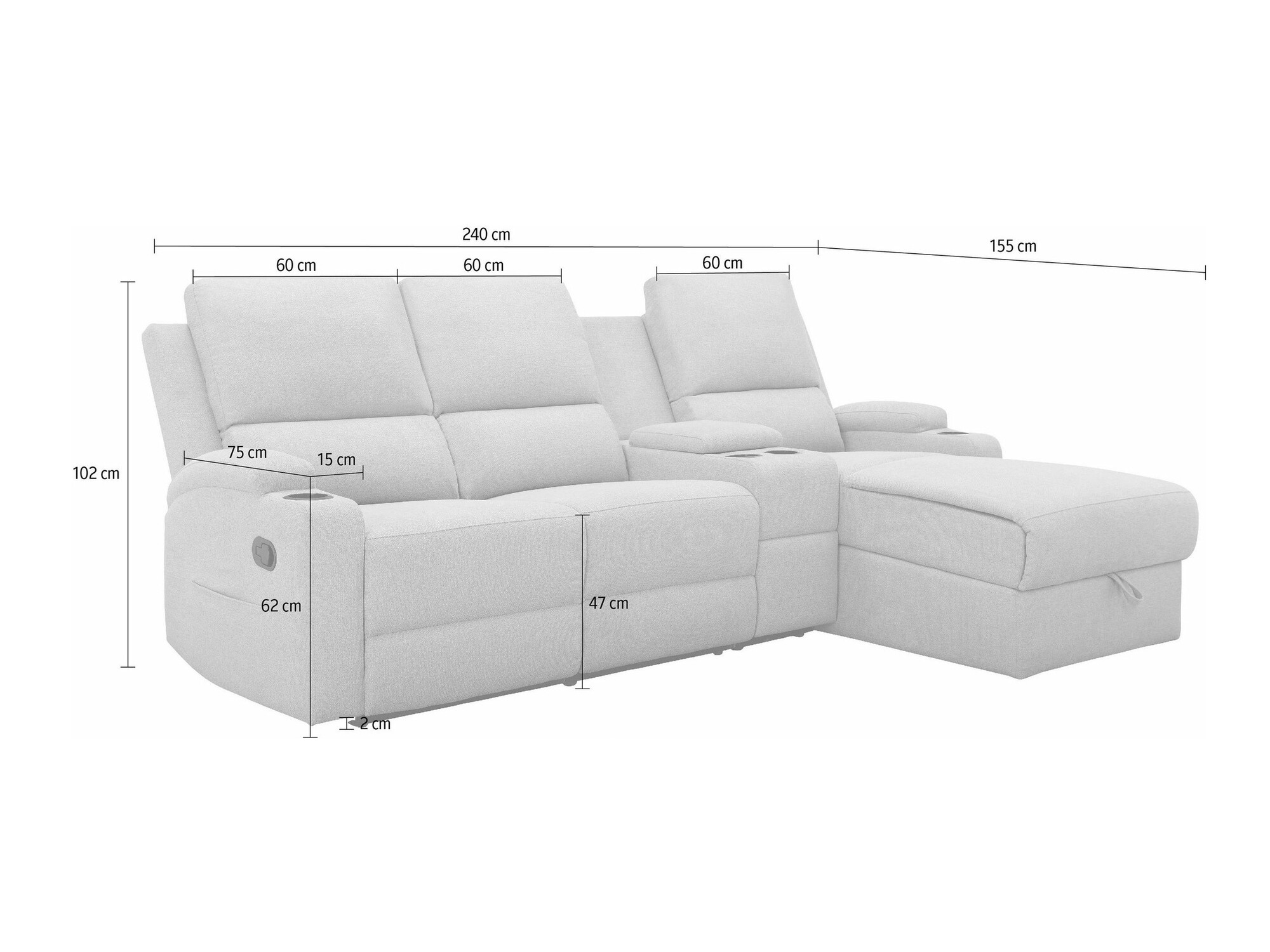 Pehme nurga recliner Denton 1368 (Helehall)