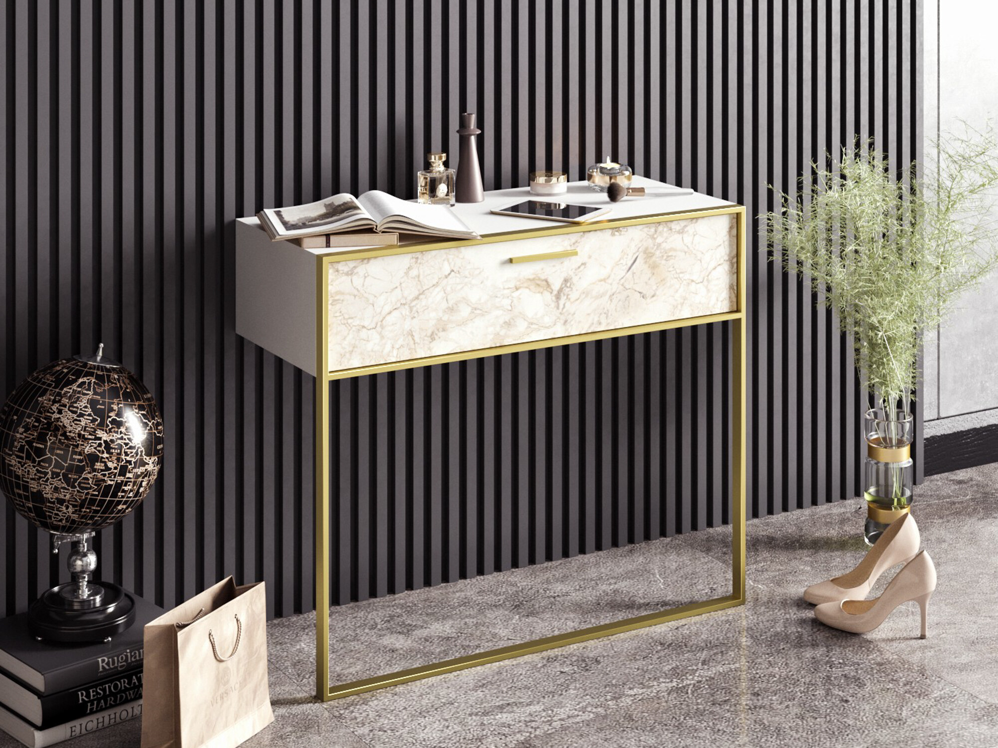 Konsoollaud Kailua 907 (Valge + Valge marmor)