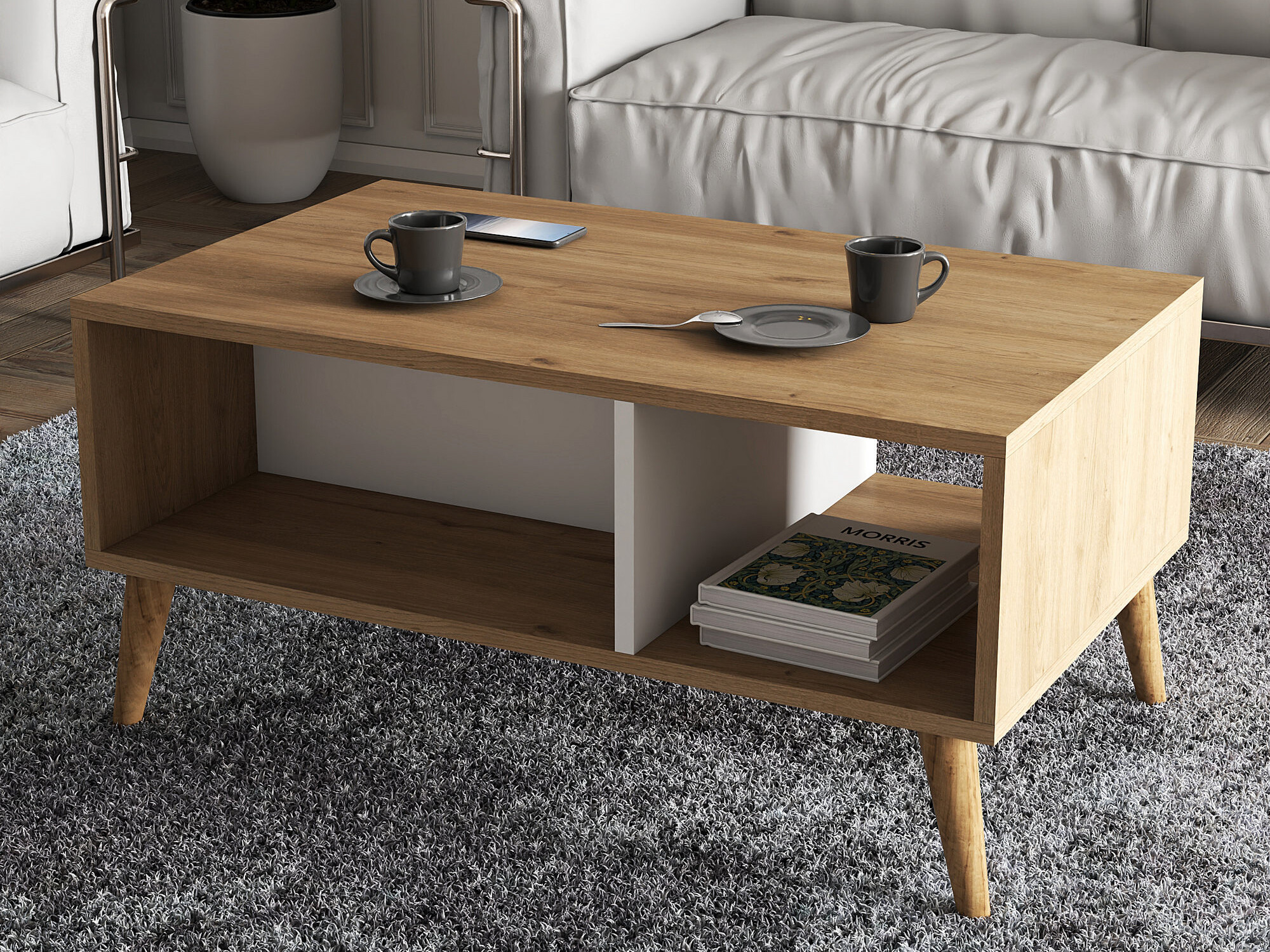 Diivanilaud Nolcava 104 (Valge + Tamm)