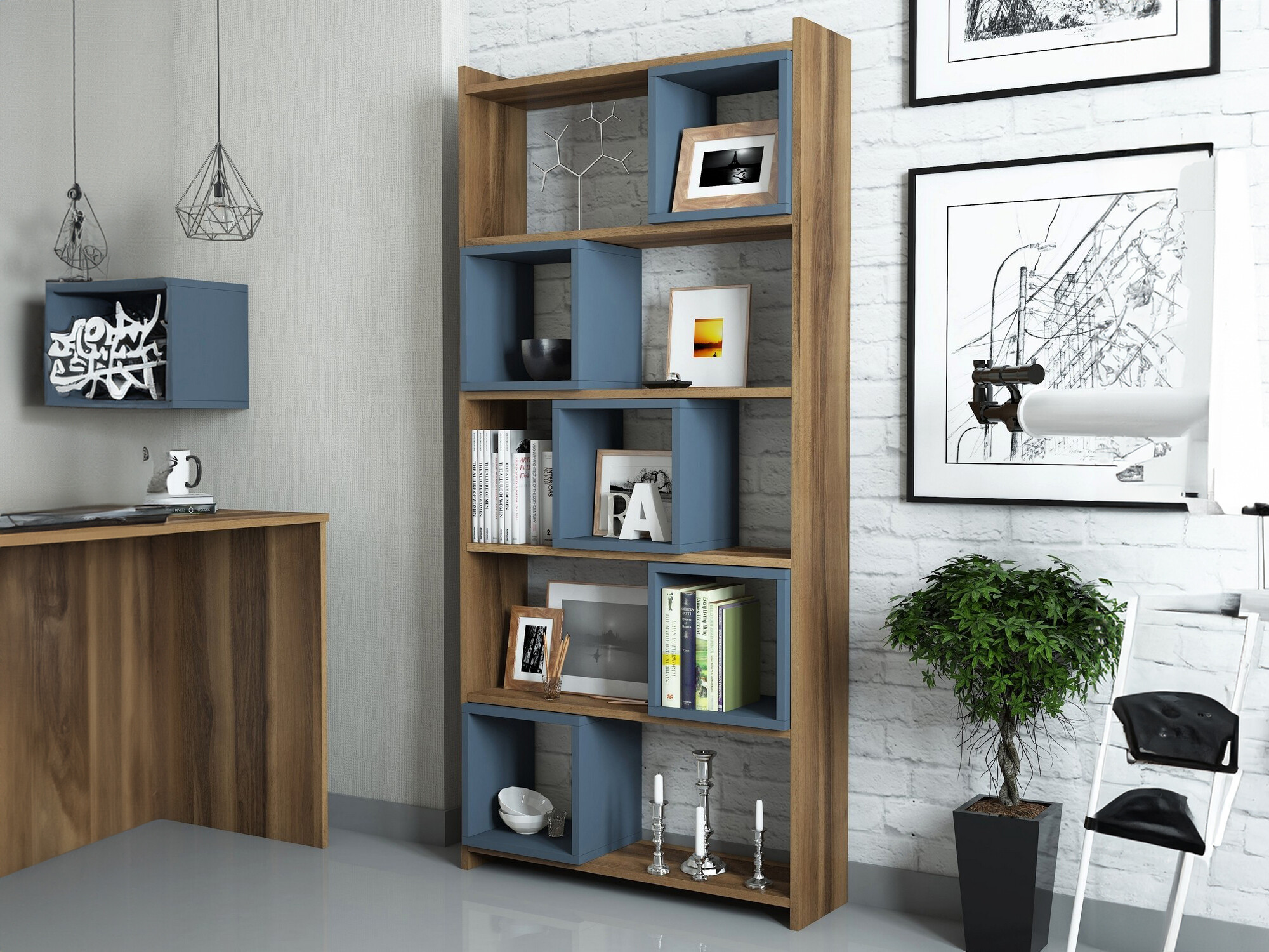 Riiul Kailua 666 (Sinine + Pähkel)