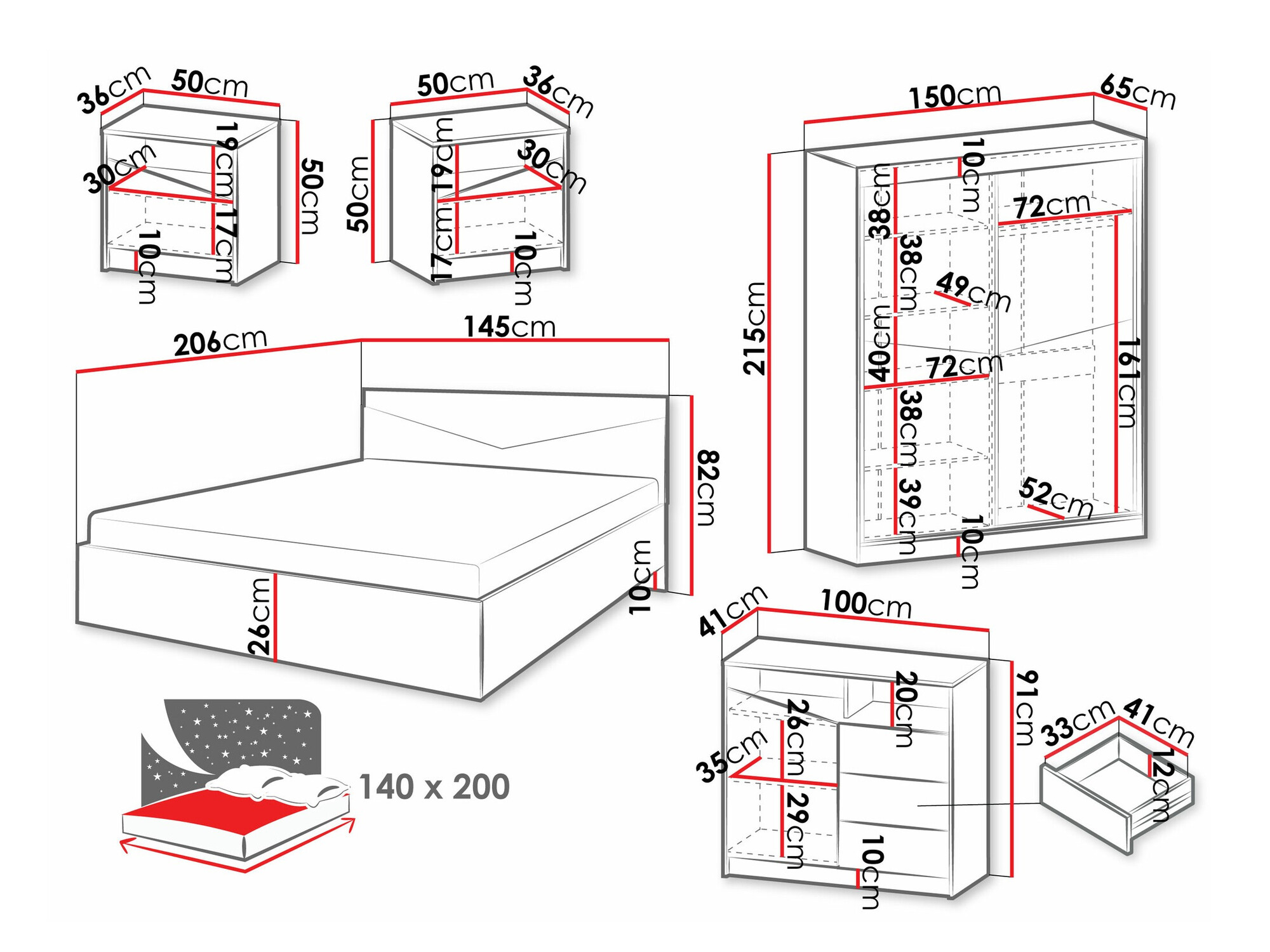 Magamistoakomplekt Tenreme 108 (Tamm + Must)