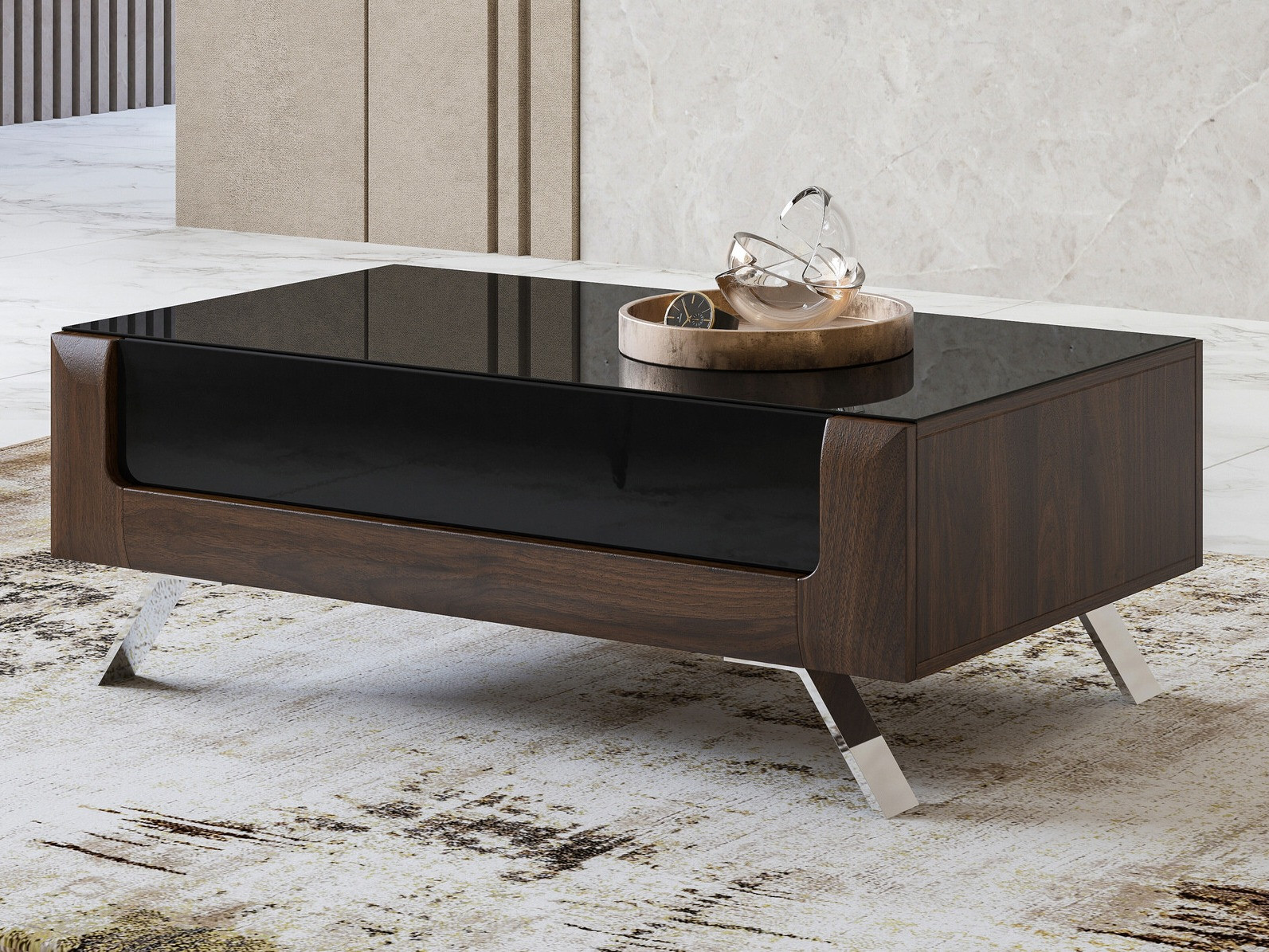 Diivanilaud Sovera 108 (Pähkel + Läikiv must)