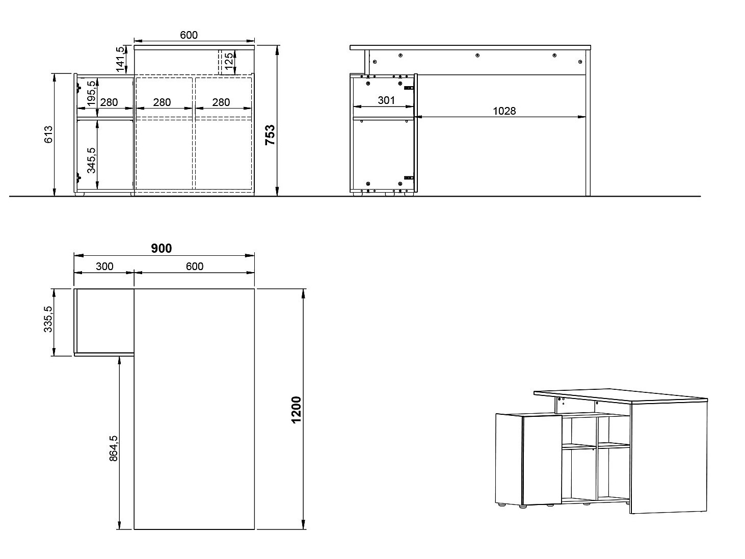 Kontori nurgalaud Evarsoa 101 (Grafiit + Navarra tamm)