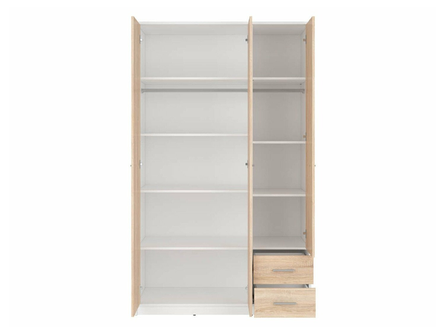 Riidekapp Novsore 134 (Valge + Sonoma tamm)