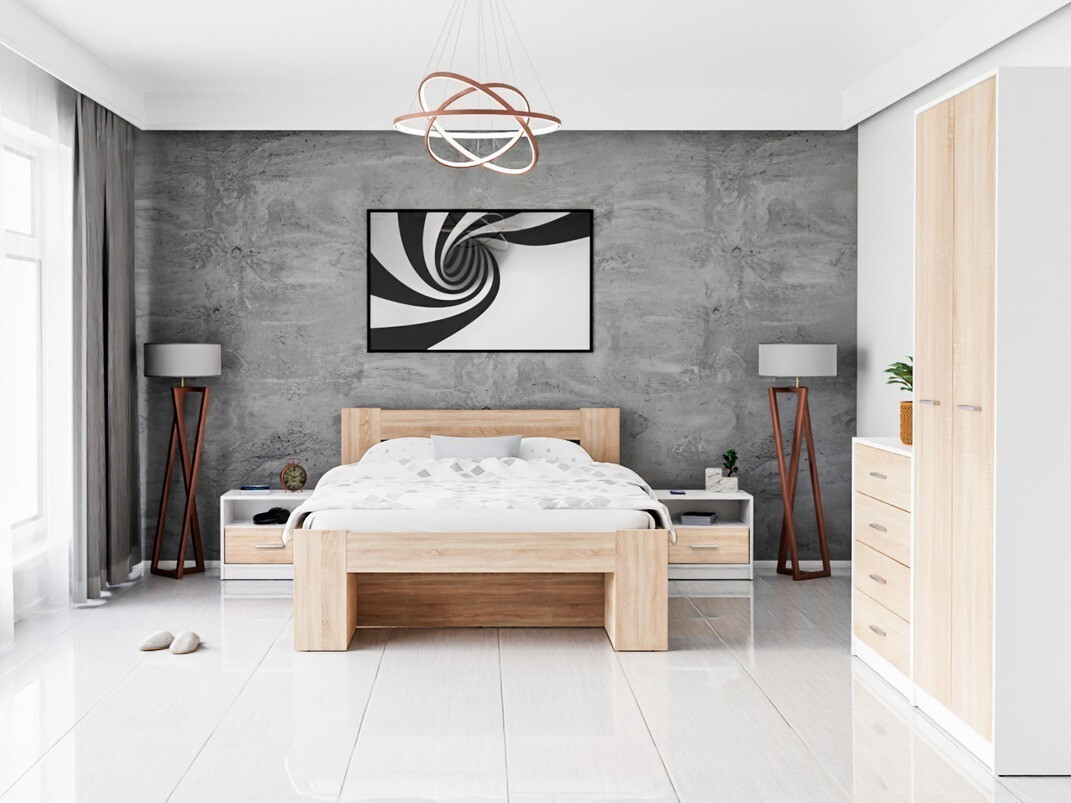 Magamistoakomplekt Novsore 147 (Valge + Sonoma tamm)