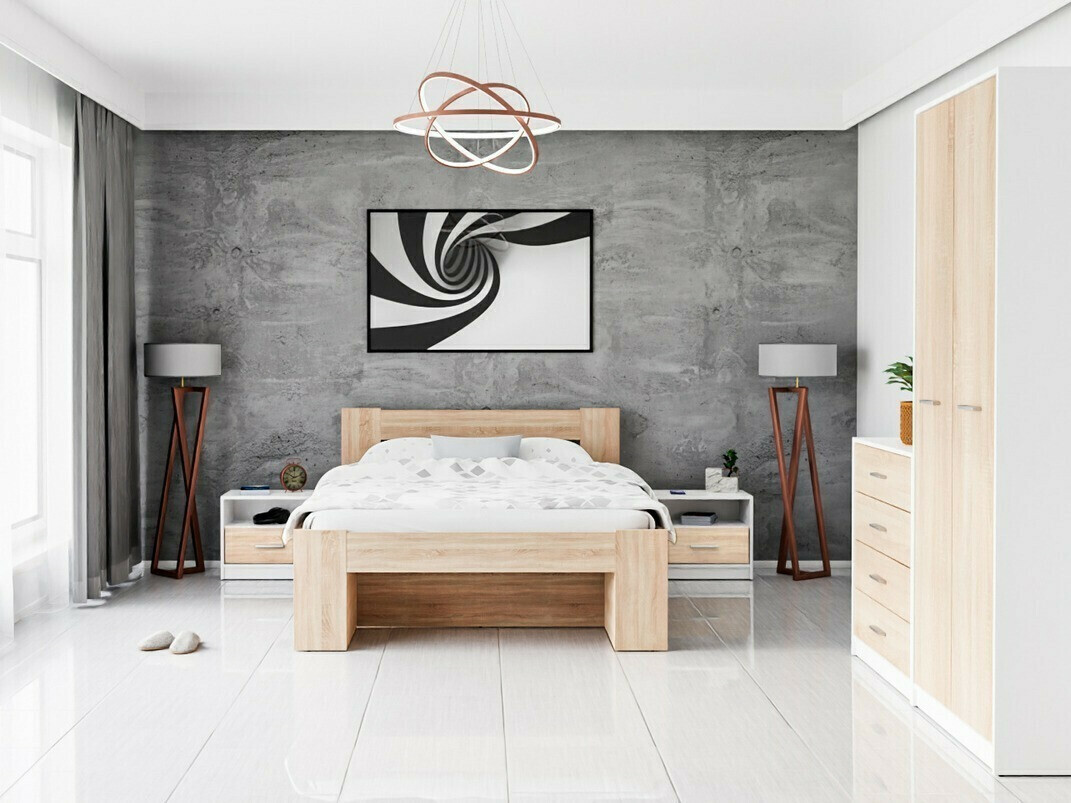 Magamistoakomplekt Novsore 147 (Valge + Sonoma tamm)