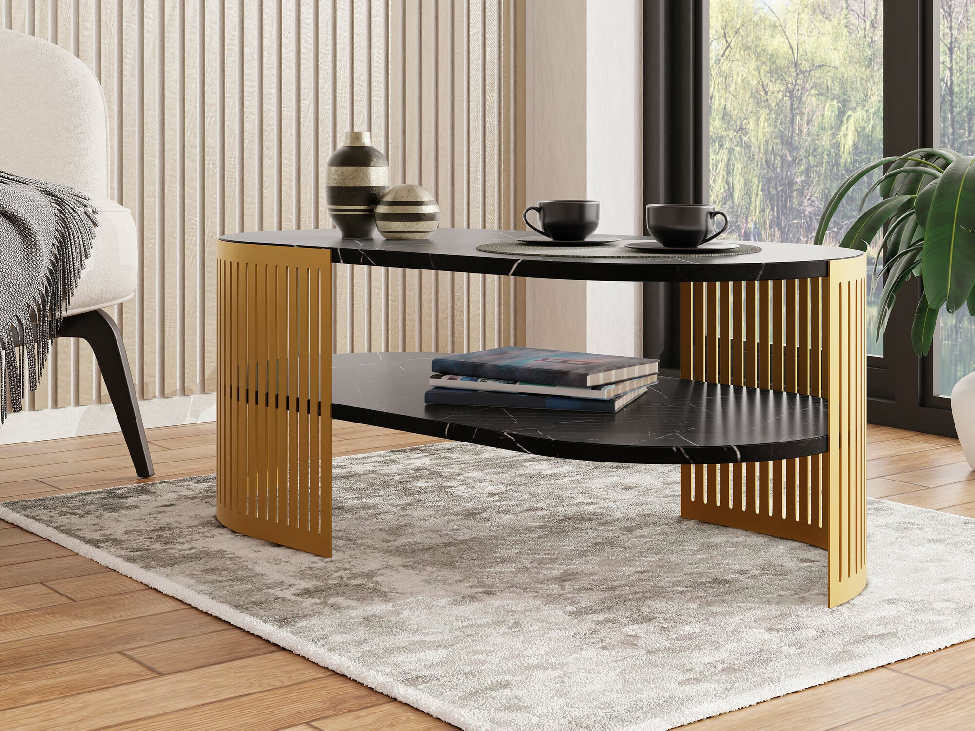 Diivanilaud Sordore 119 (Kuldne + Must marmor)