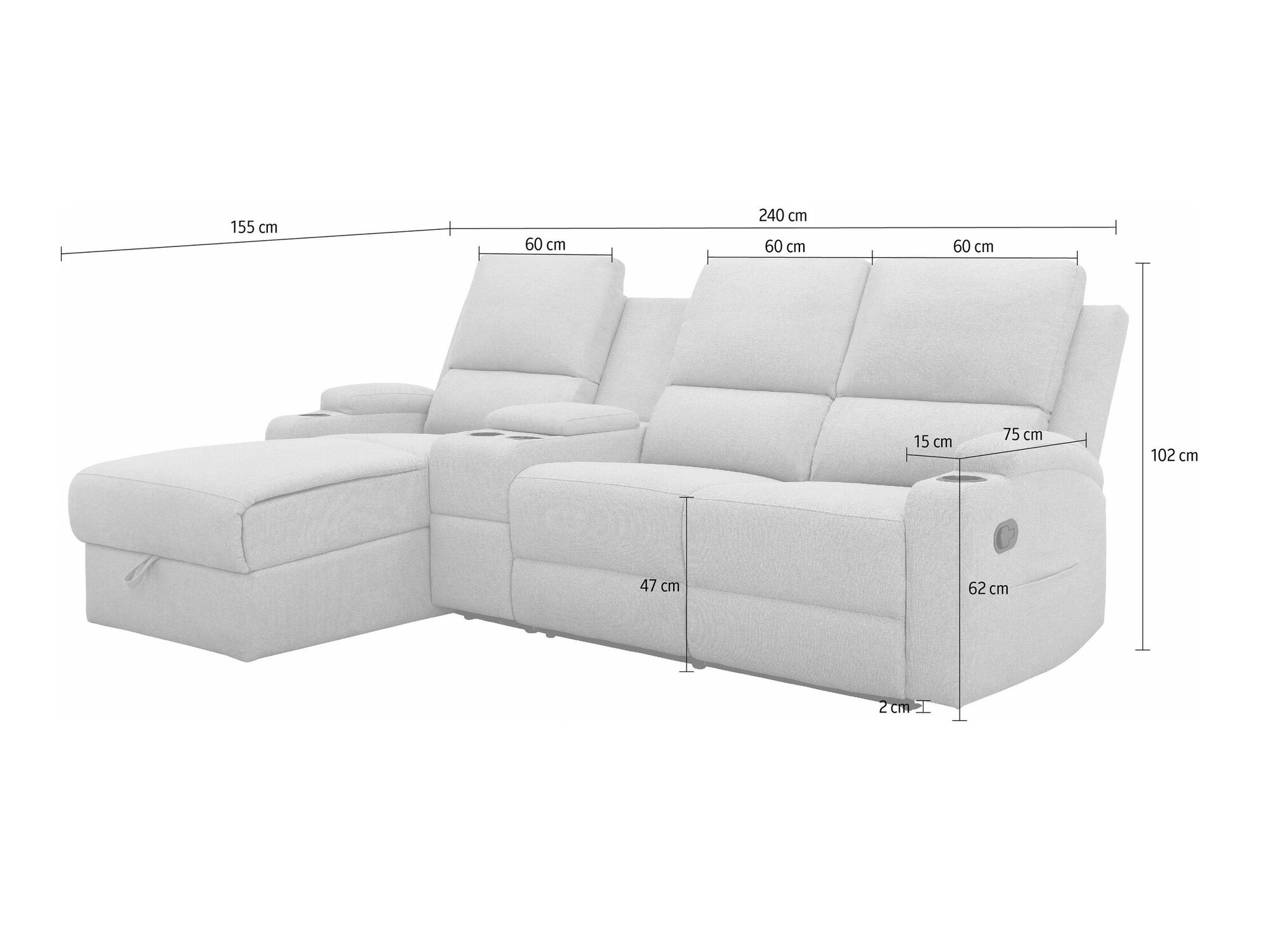 Pehme nurga recliner Denton 1368 (Must)