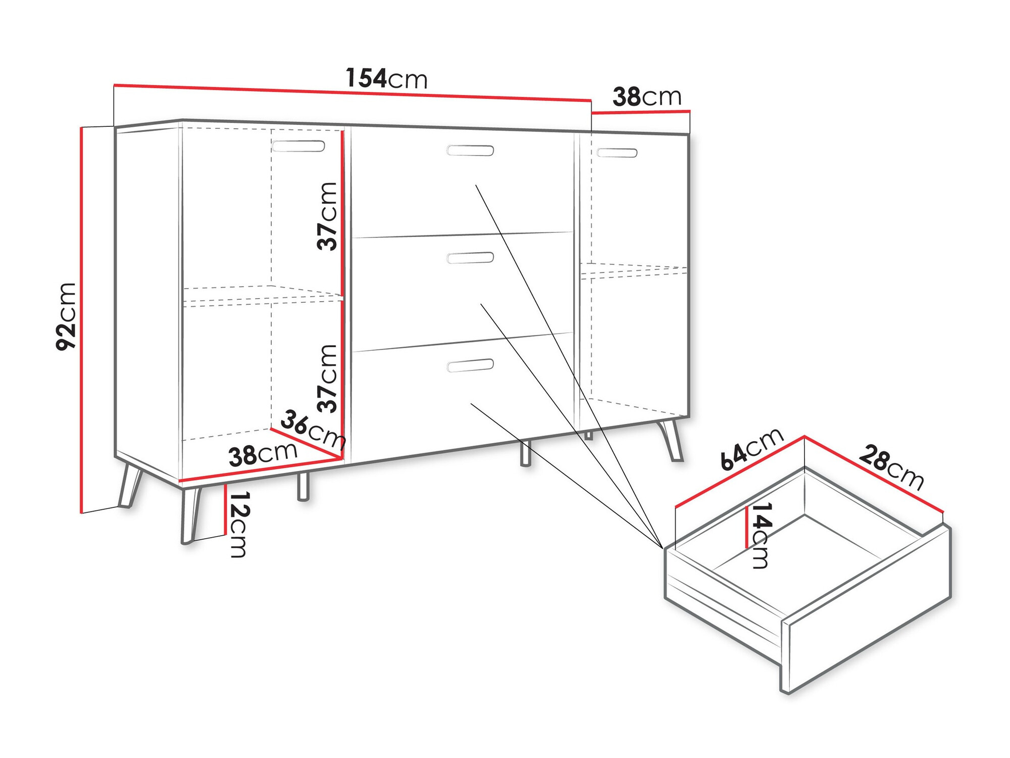 Kummut Comfivo Teslomo 109 (Valge + Läikiv valge)