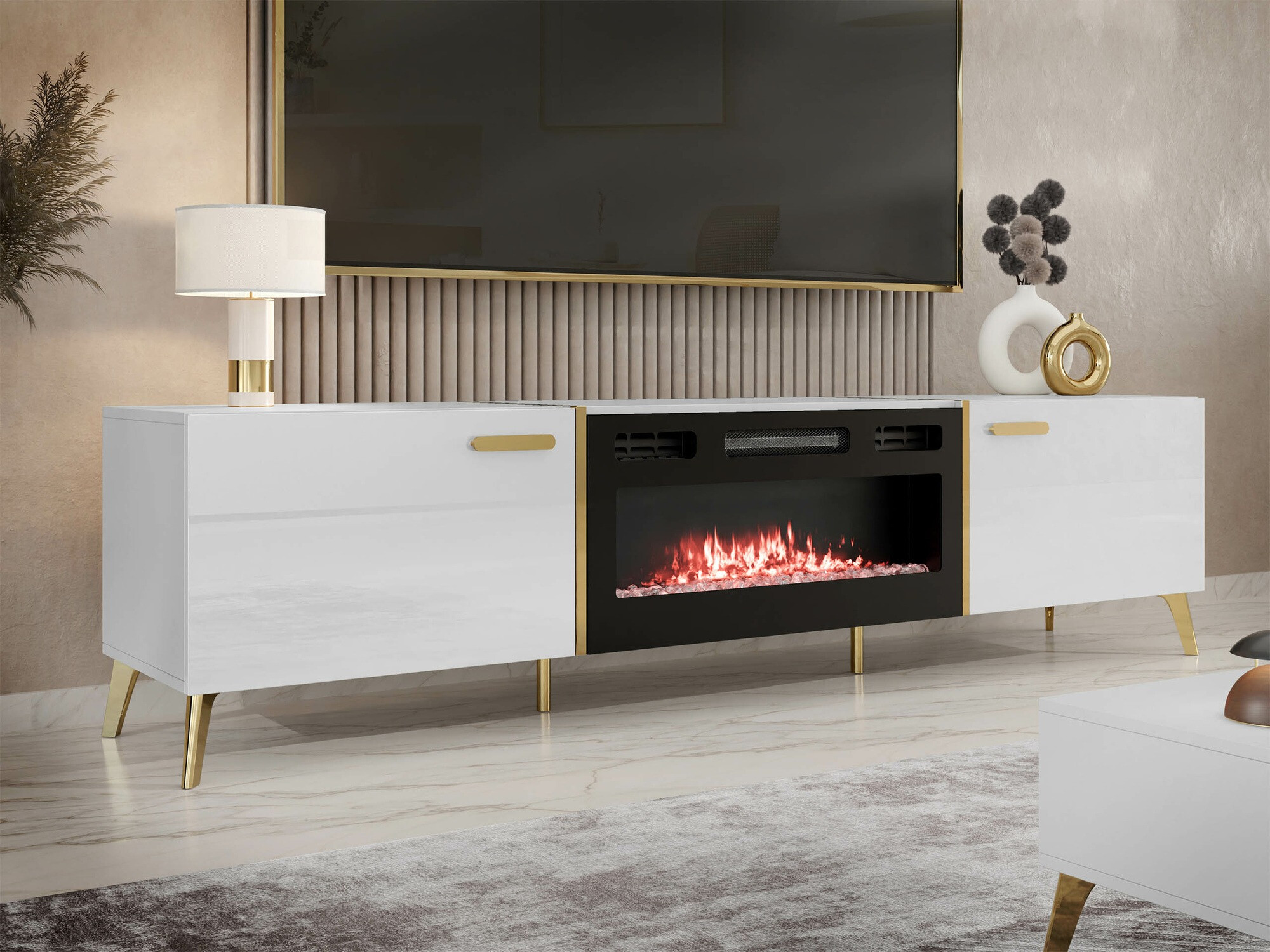 TV-alus Comfivo Teslomo 112 (Valge + Läikiv valge)