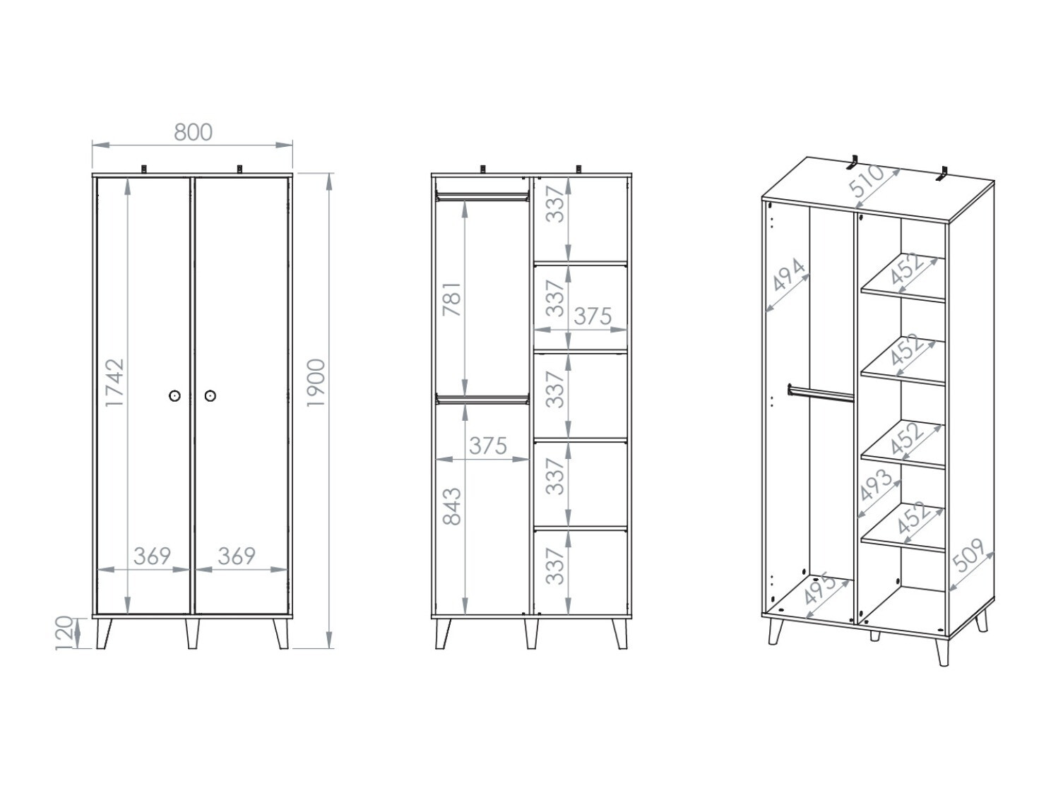 Riidekapp Tortoli 101 (Hall)