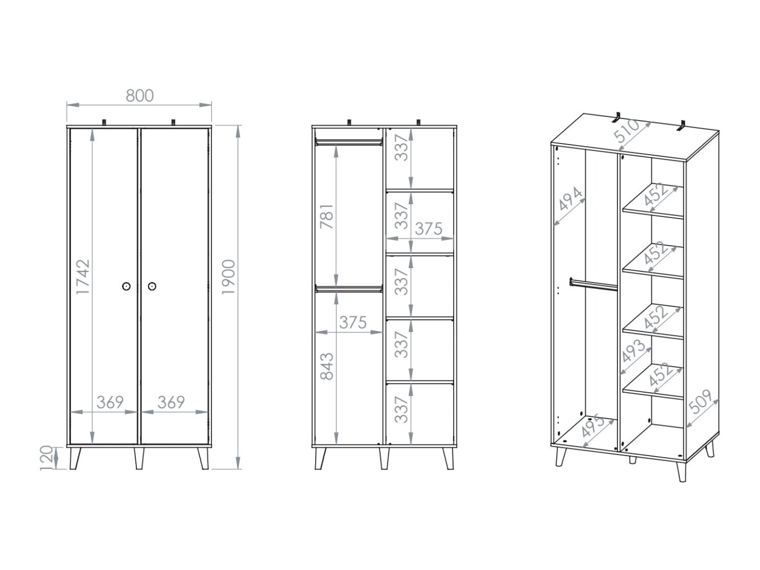Riidekapp Tortoli 101 (Roosikarva)