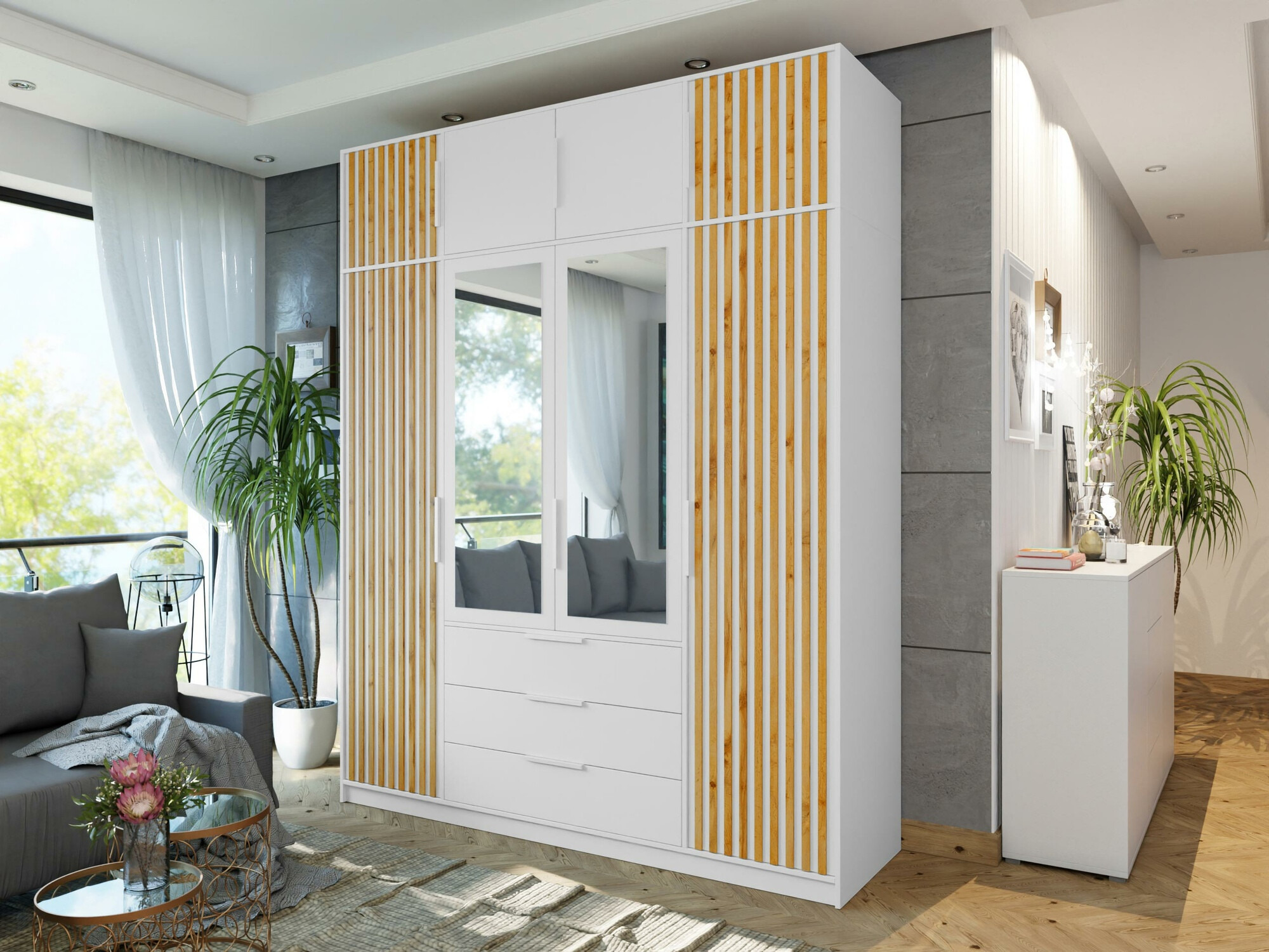 Riidekapp Enolevo 108 (Valge + Wotani tamm)