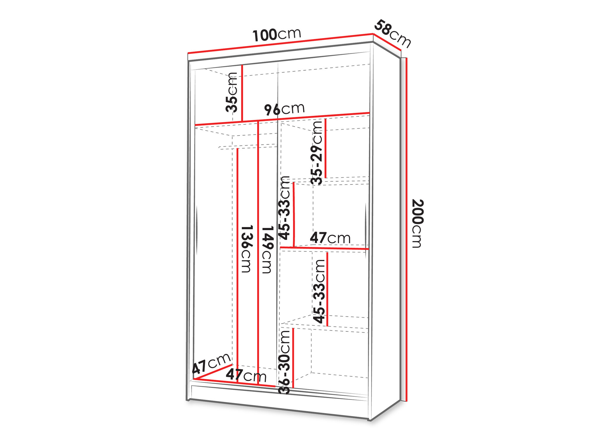 Riidekapp Closico Structor VII (Must + Valge)