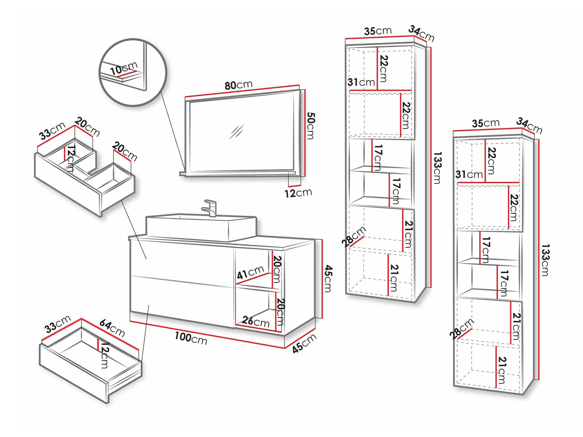 Vannitoakomplekt Nauta II (Valge + Valge marmor)