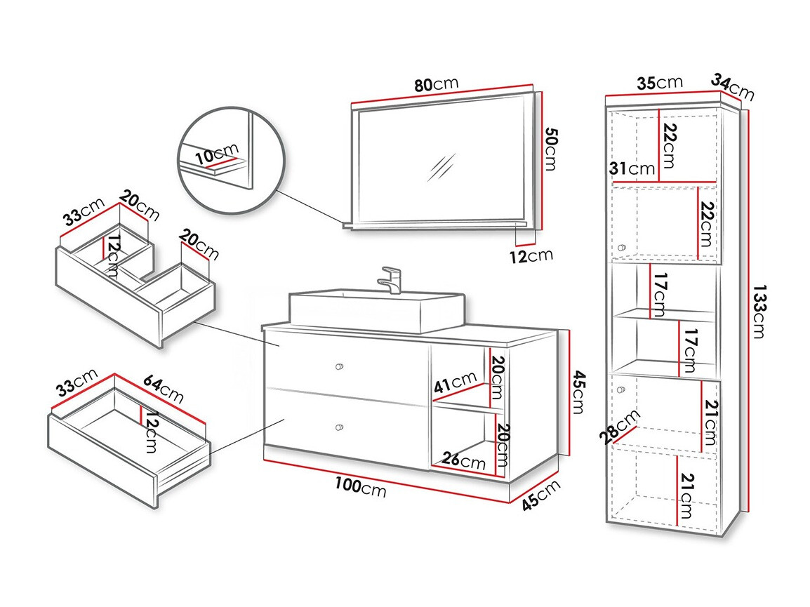 Vannitoakomplekt Ophruvi 101 (Must + Must marmor)
