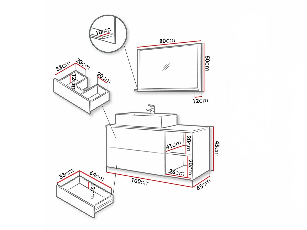 Vannitoakomplekt Ophruvi 103 (Pähkel + Valge marmor)