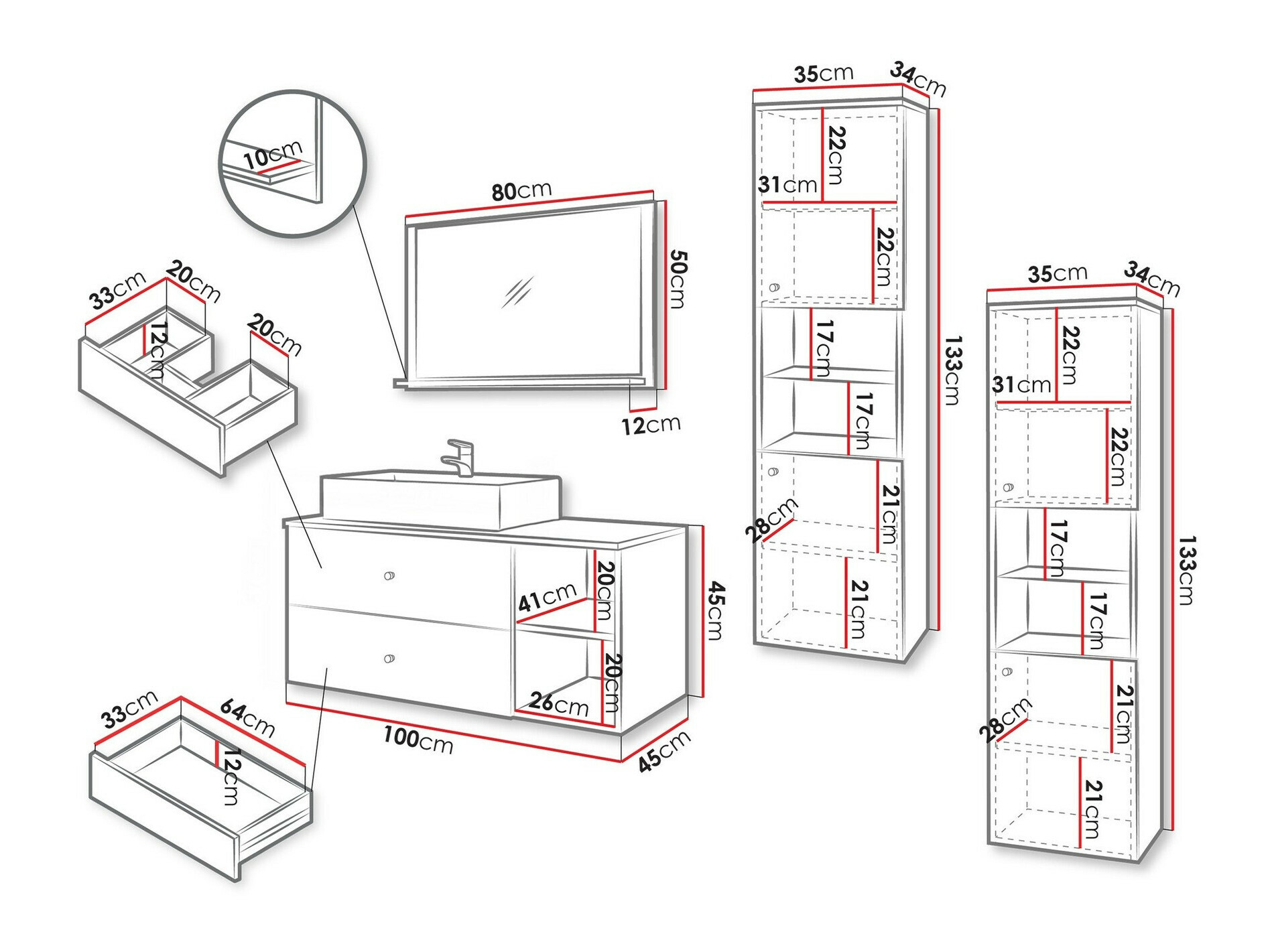 Vannitoakomplekt Salus III (Must + Must marmor)