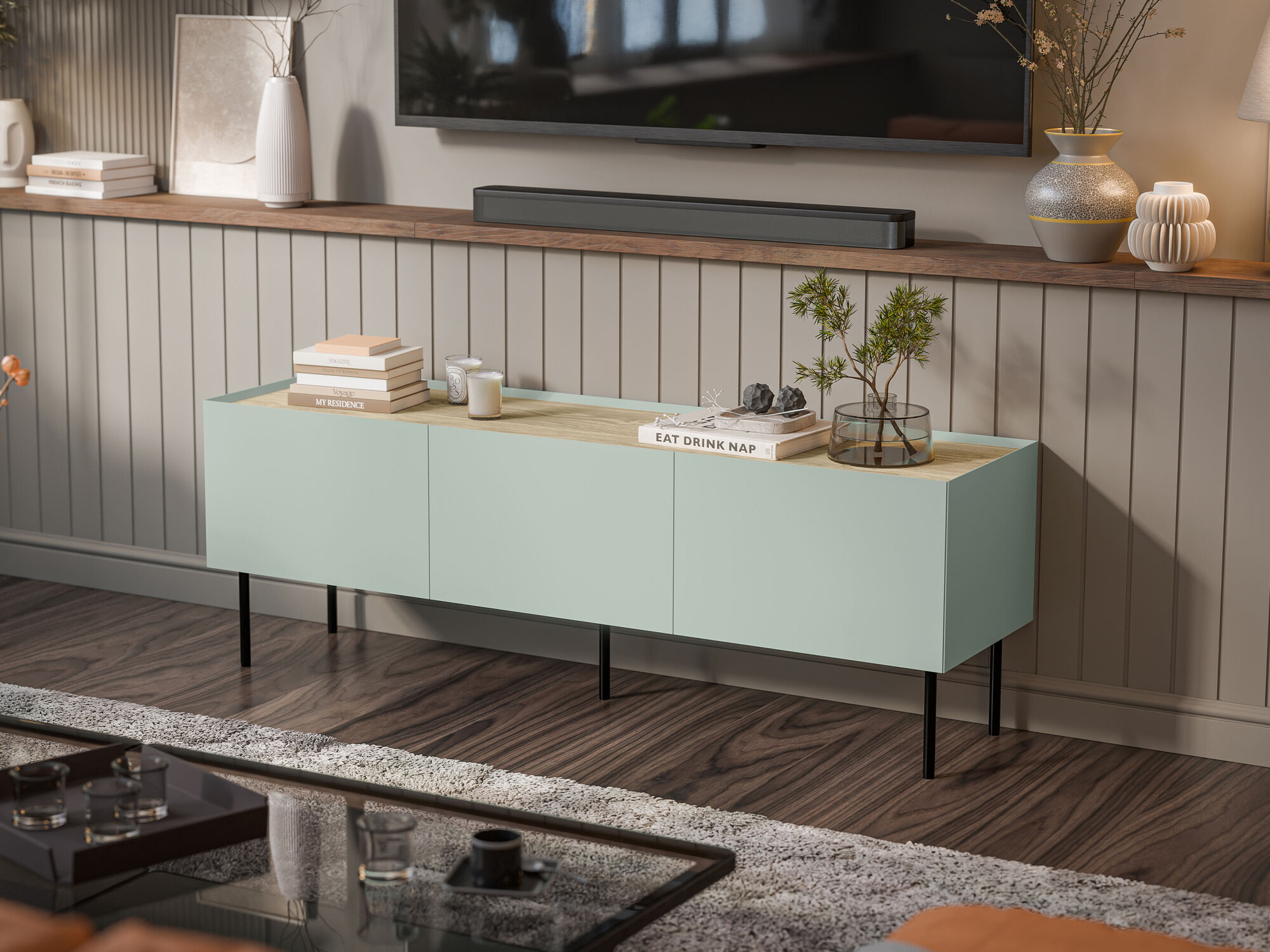 TV-alus Melbela 106 (Hele oliivipuu + Tamm)