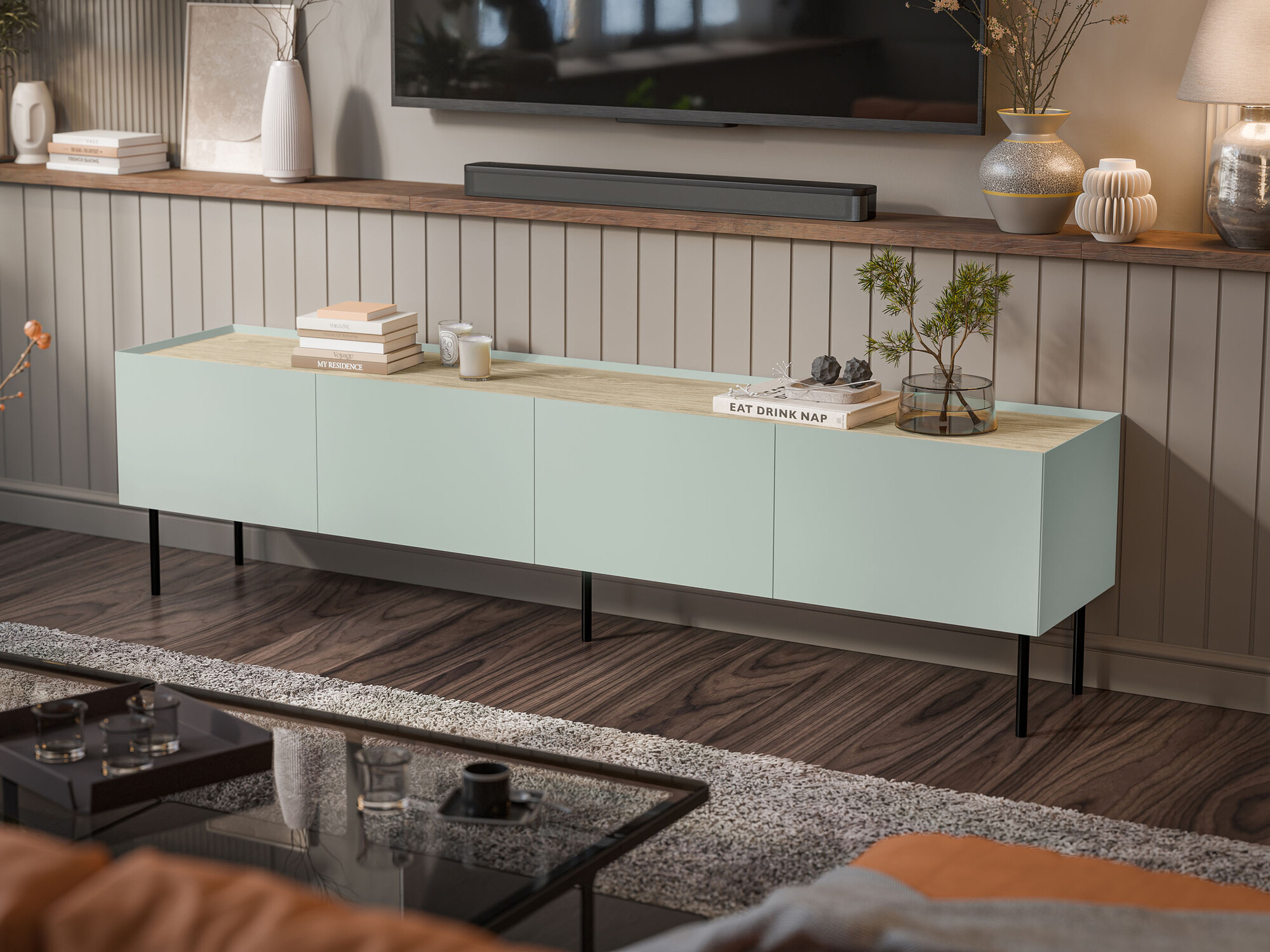 TV-alus Melbela 107 (Hele oliivipuu + Tamm)