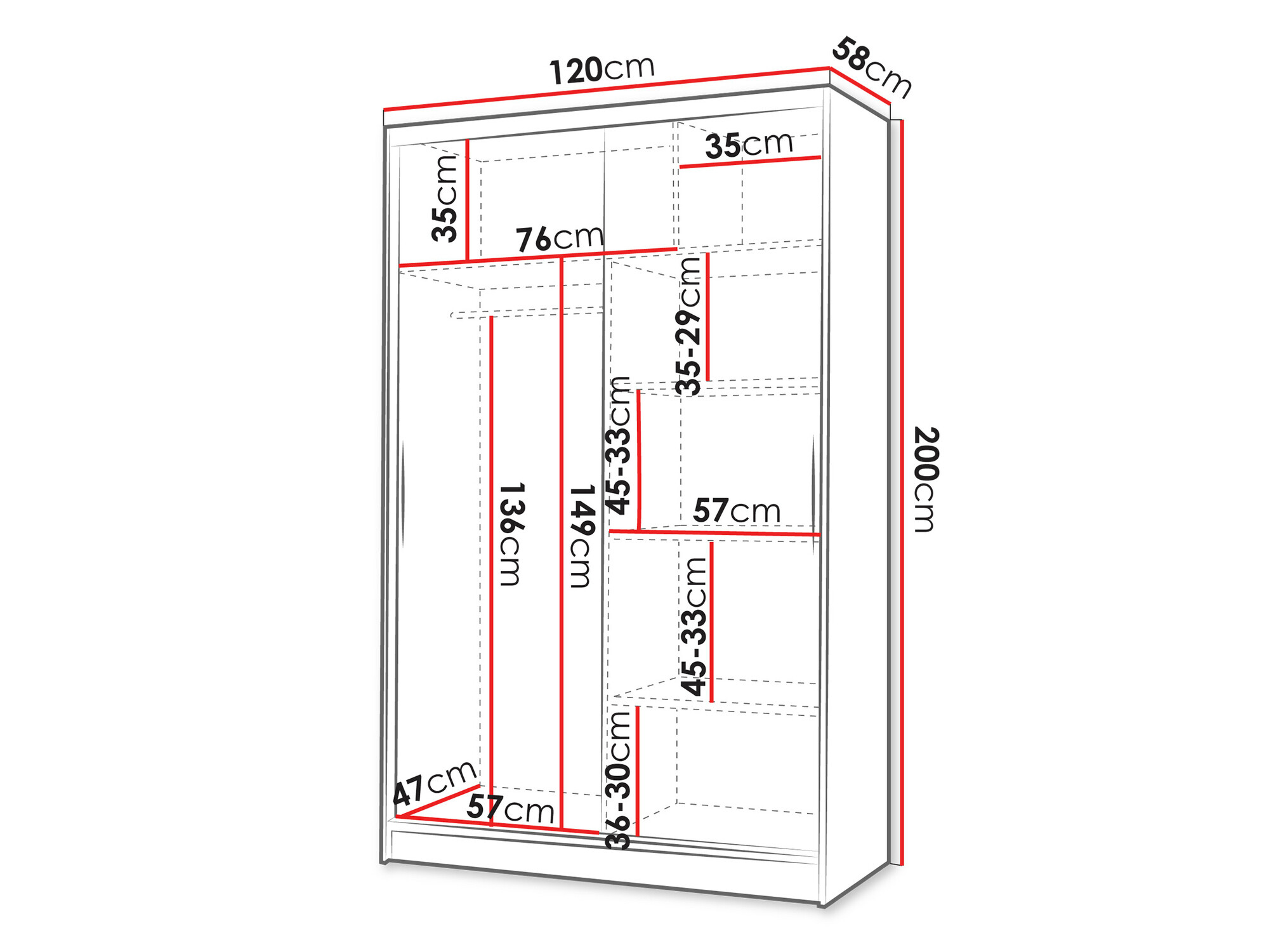 Riidekapp Closico 147 (Must + Valge)