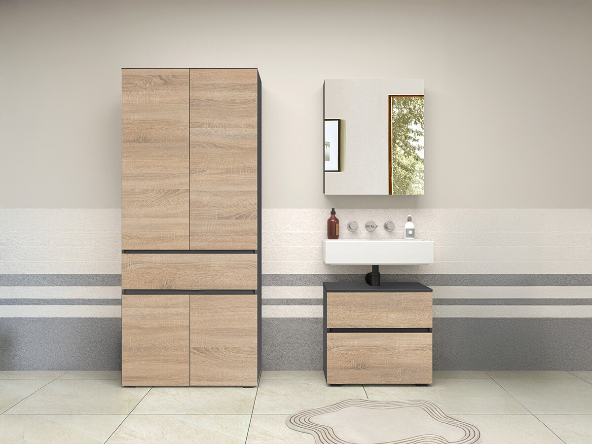 Vannitoa põrandakapp kraanikausile Soncamu 110 (Antratsiit + Tamm)