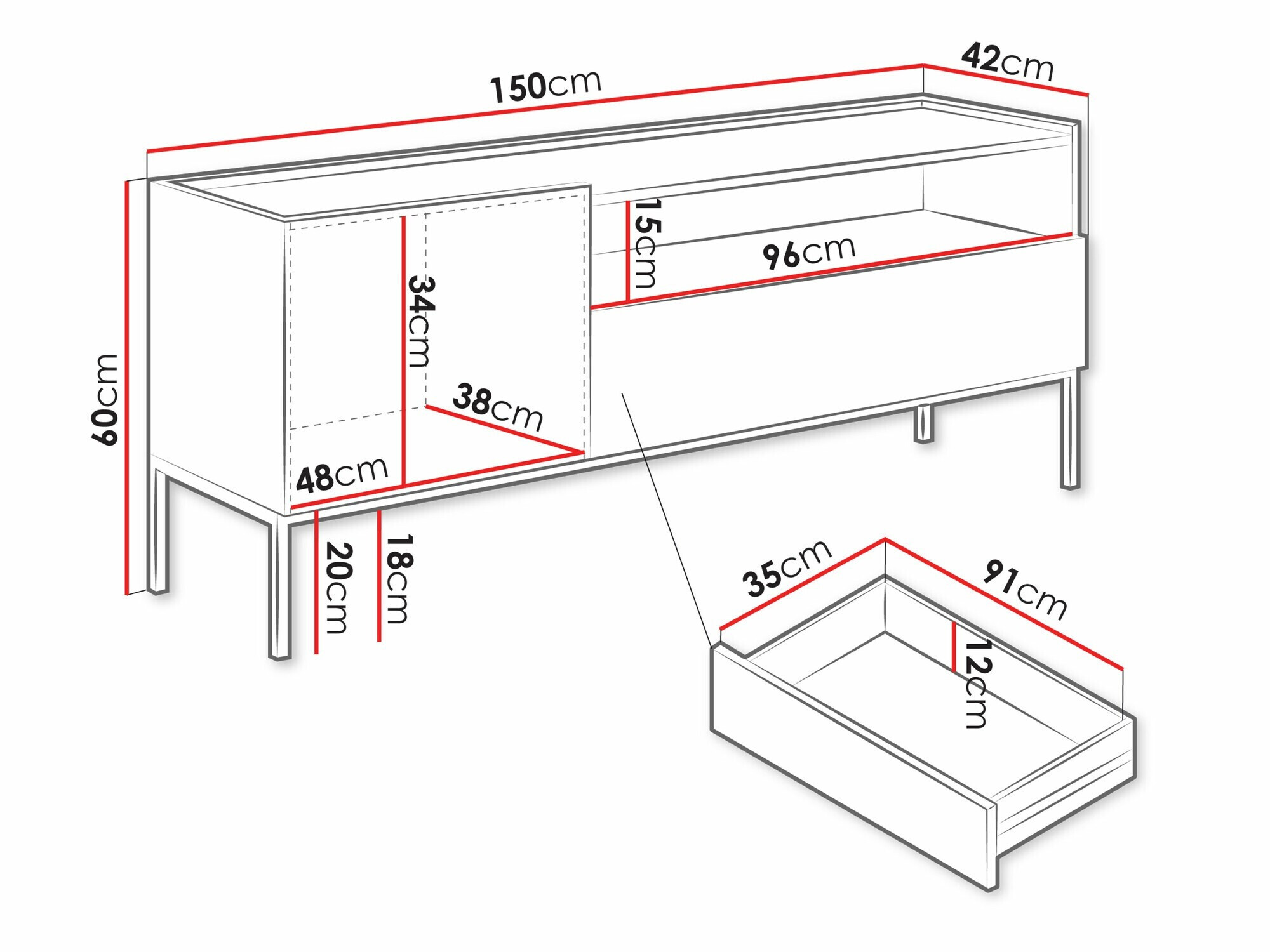 TV-alus Lunole 108 (Artisan tamm + Must)