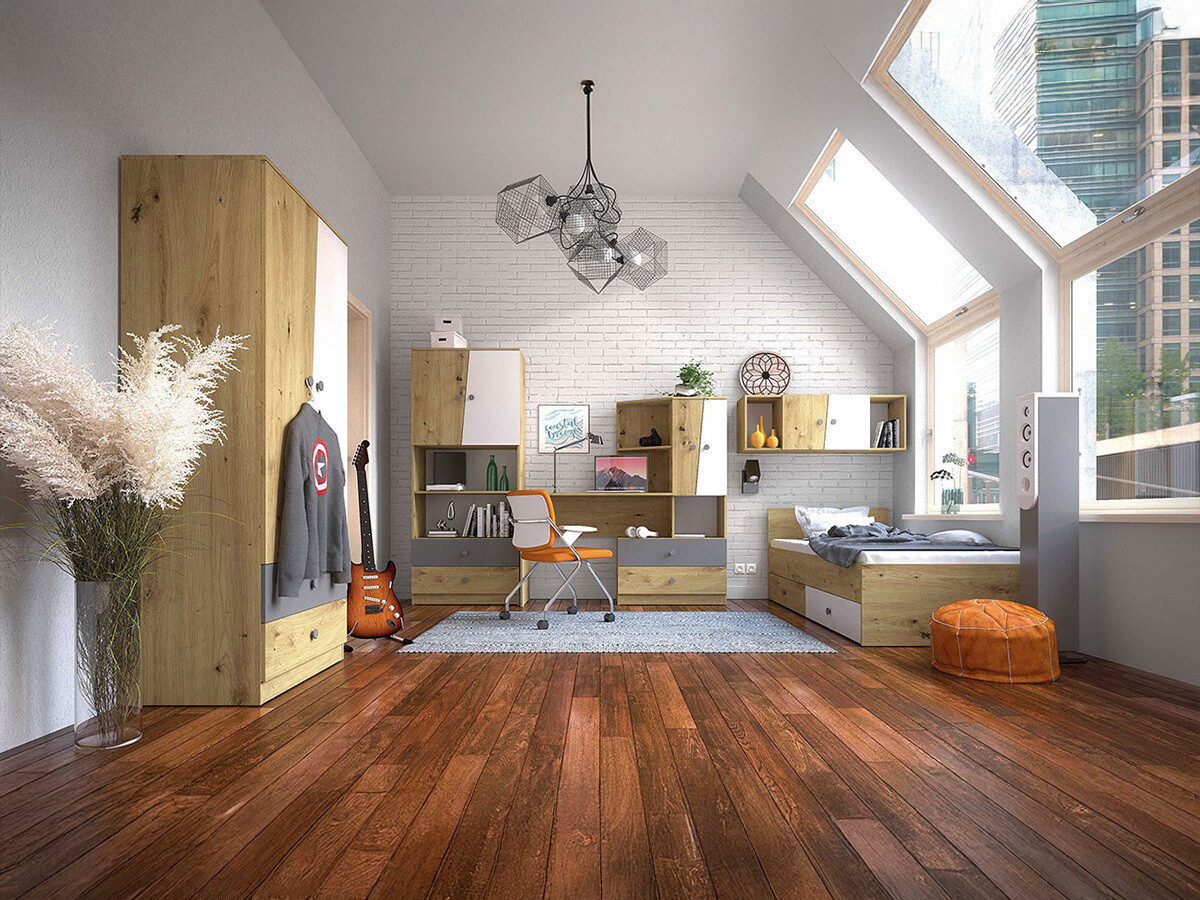 Mööblikomplekt Almira 114 (Artisan tamm + Valge + Hall)