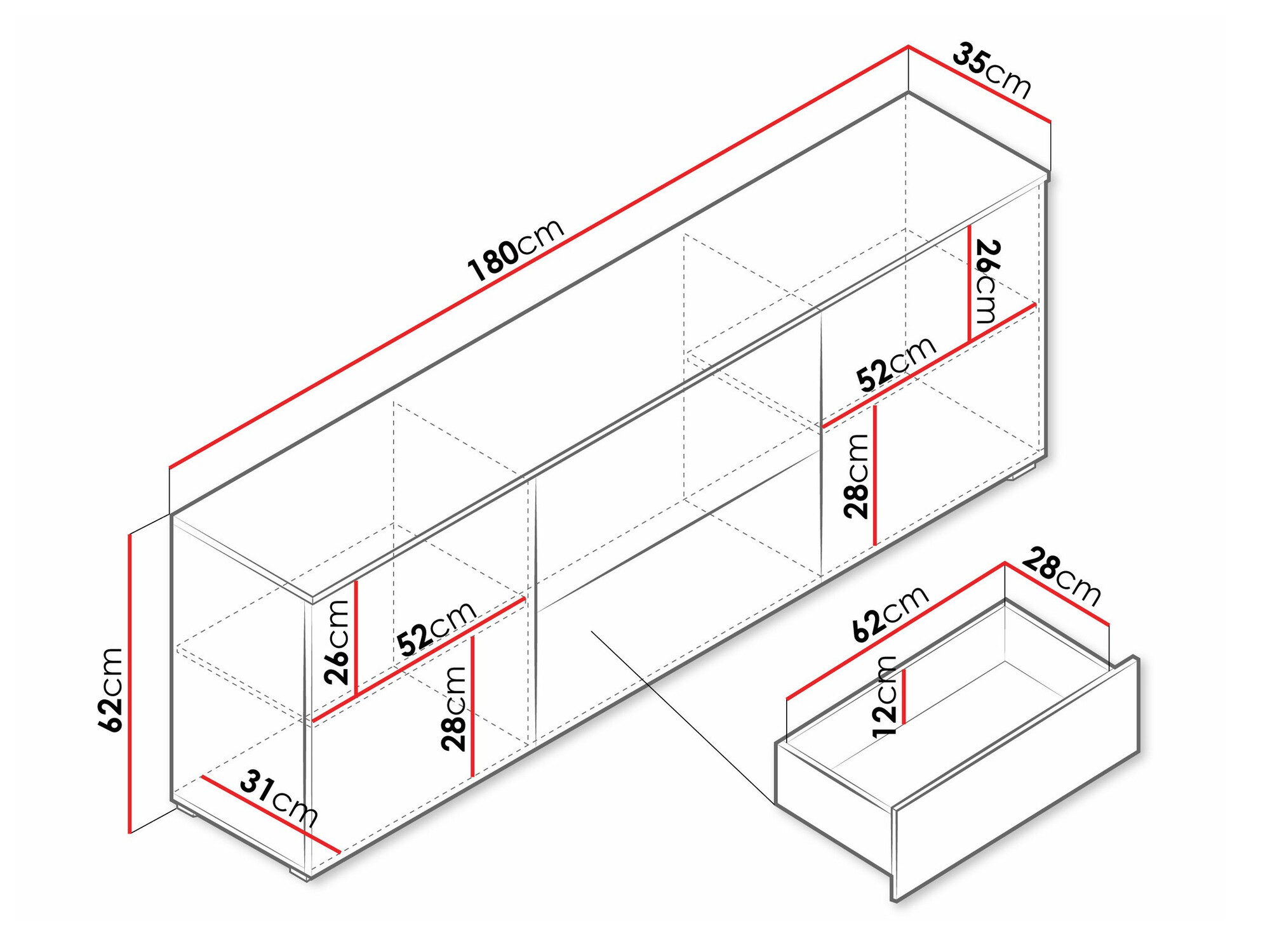 TV-alus Sarasota 190 (Valge + Läikiv valge)