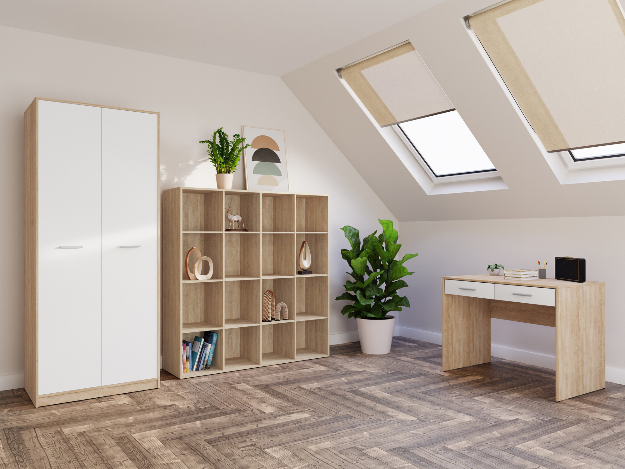 Kodukontori komplekt Novsore 166 (Sonoma tamm + Valge)